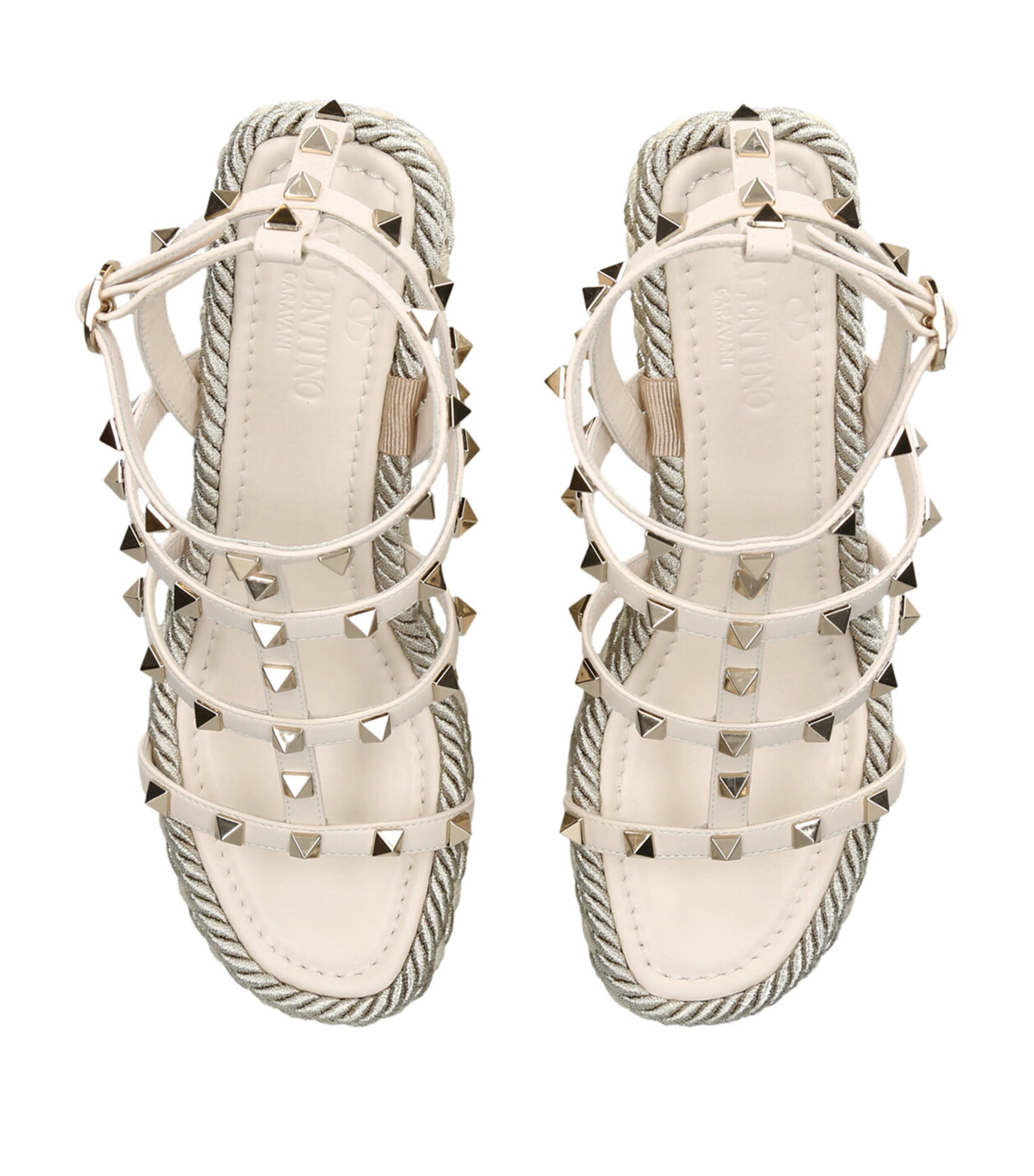 Valentino Garavani Rockstud Wedge Sandals 95 Cream Image 4