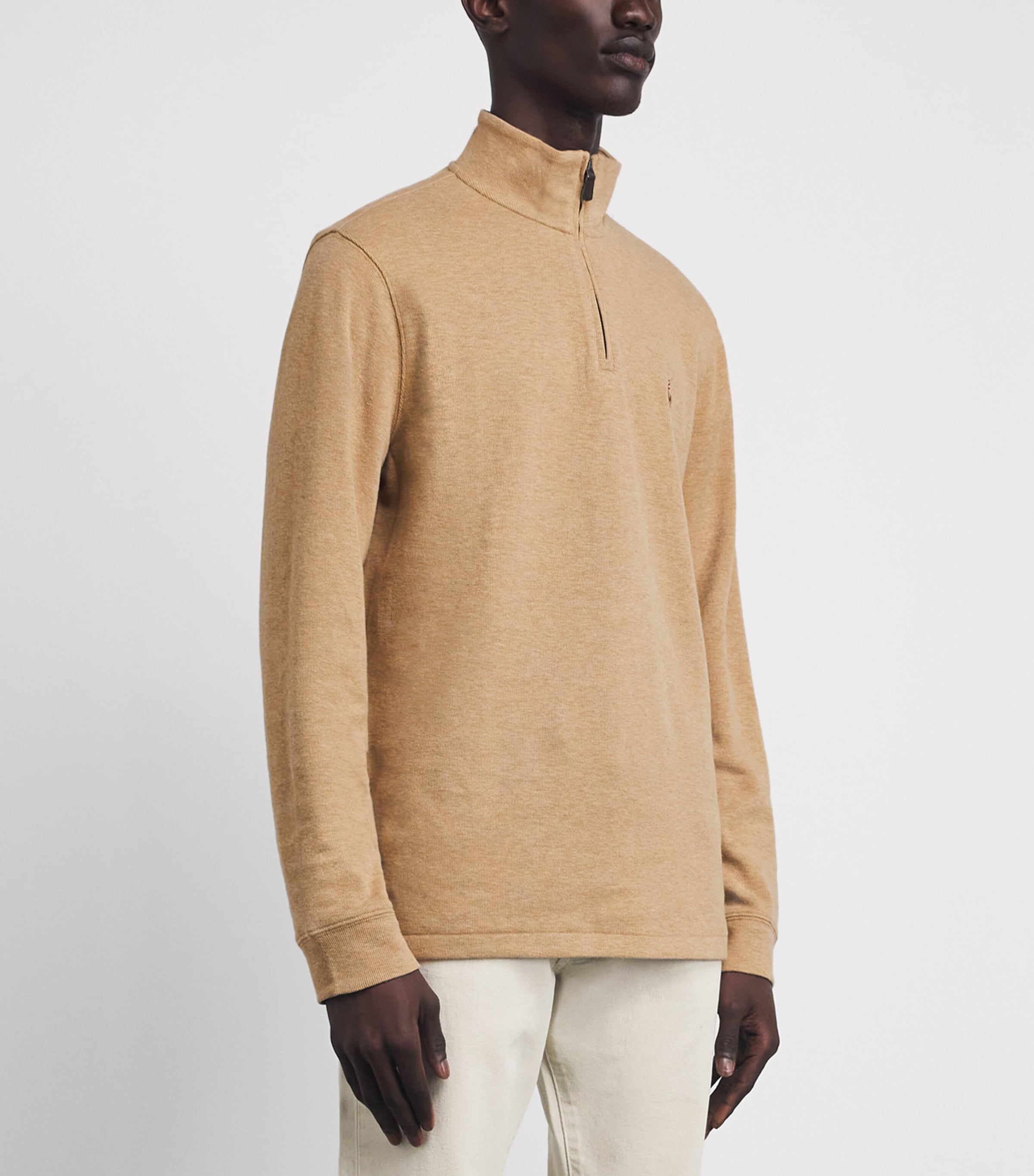 Polo Ralph Lauren Mens Estate-Rib Quarter-Zip Sweater Cafe Tan Heather Image 4