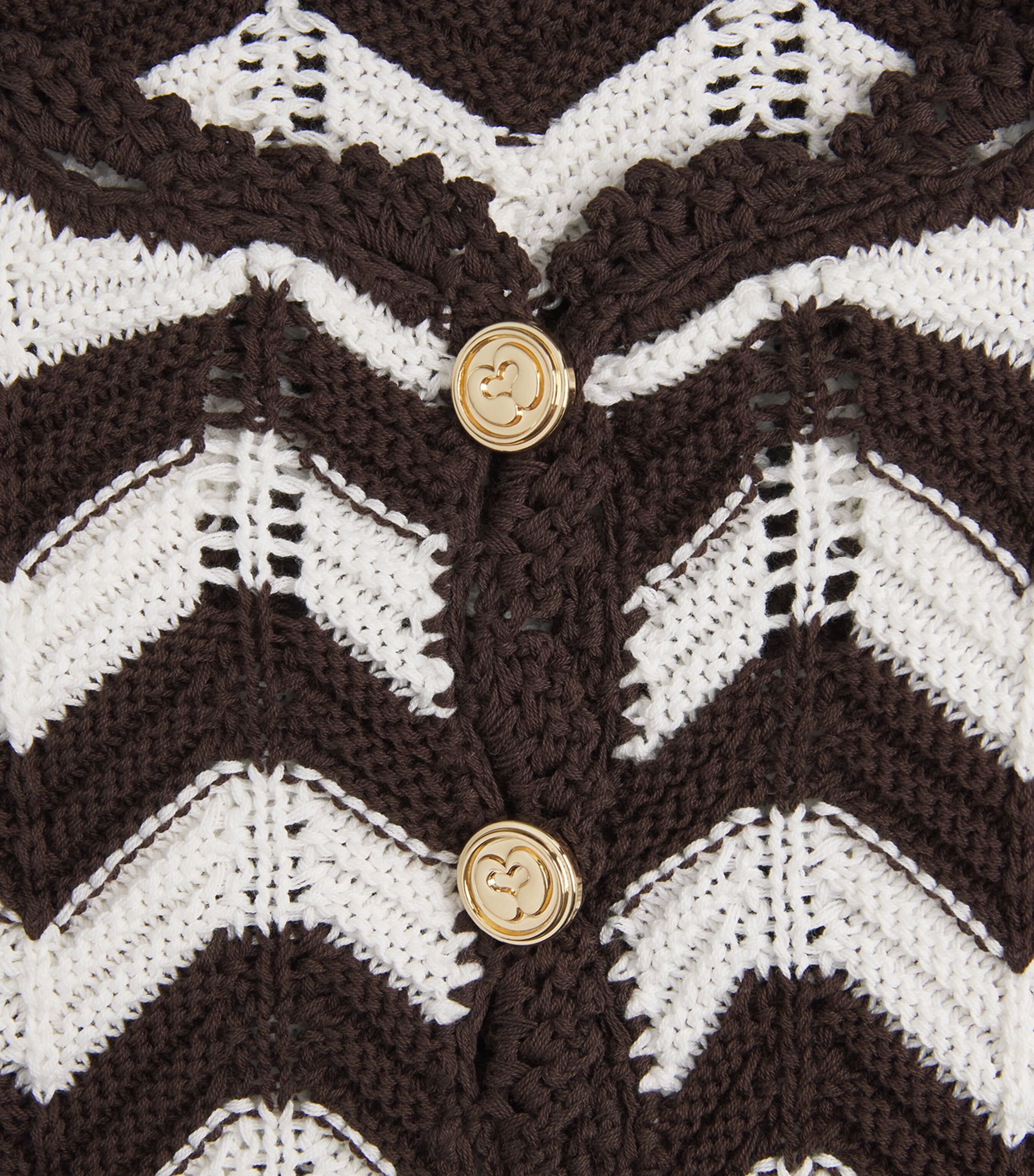 Maje Womens Cotton Knitted Zigzag Mini Dress Brown/white Image 6