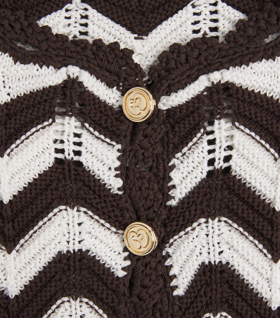 Maje Womens Cotton Knitted Zigzag Mini Dress Brown/white Image 6