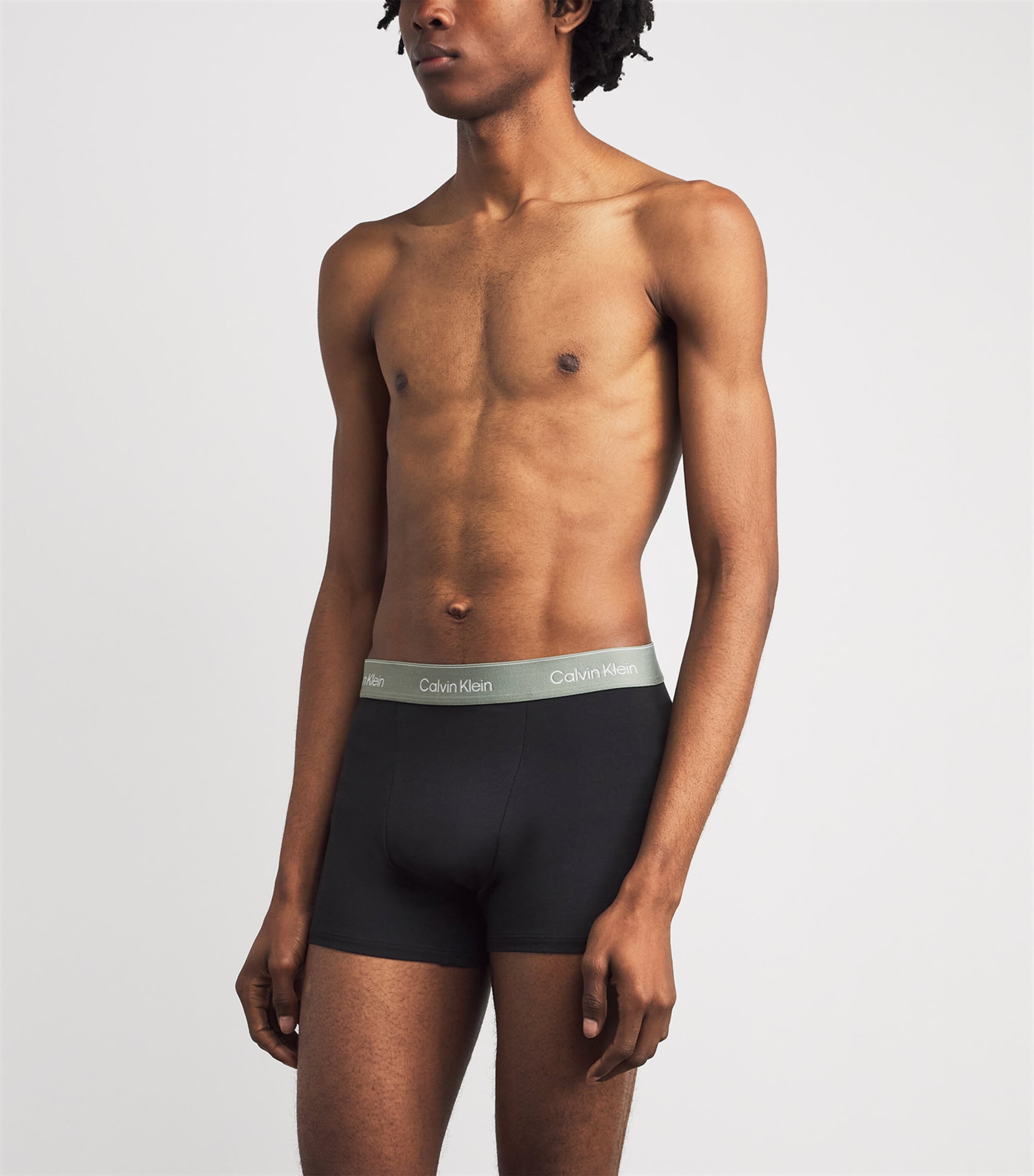 Calvin Klein Mens Stretch-Cotton Relaxed Icon Trunks (Pack of 3) Black Mist/blu Image 2