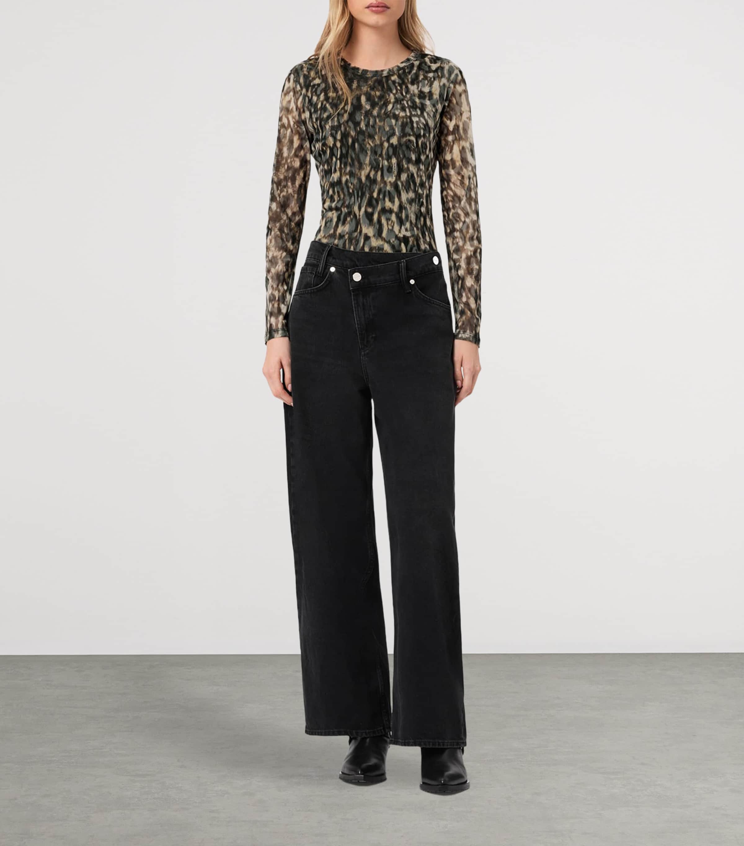 AllSaints Womens Mesh Ellie T-Shirt Leppo Brown Image 2