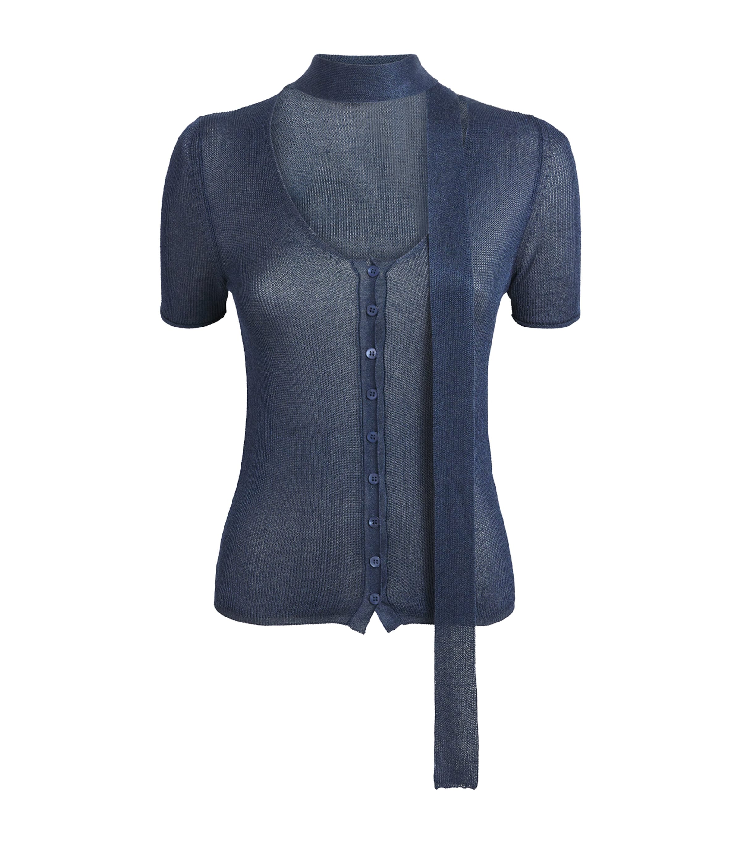 Max & Co Short-sleeve Scarf Cardigan In Blue