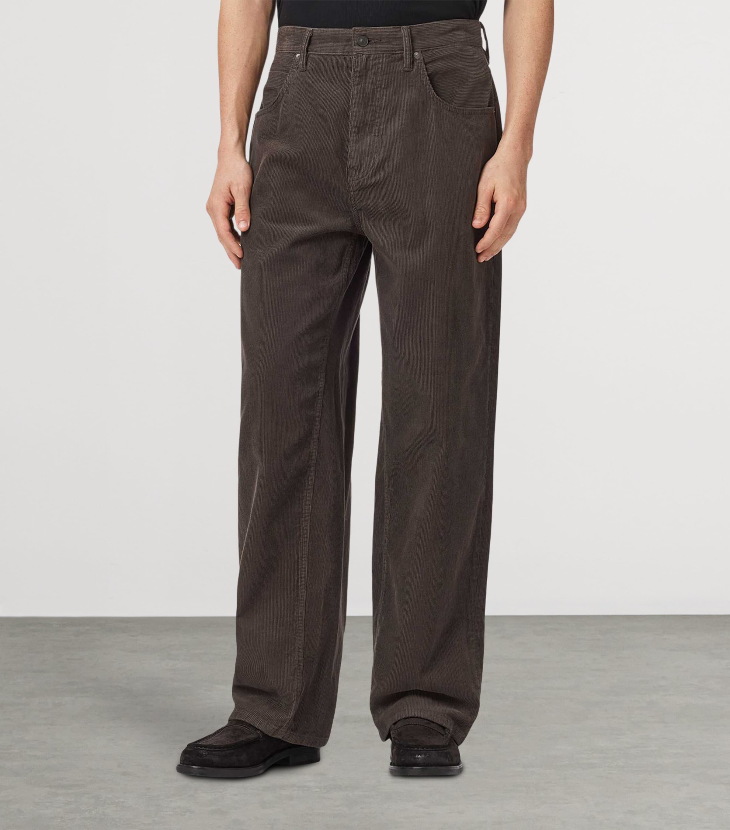 AllSaints Mens Corduroy Rivet Straight Jeans Dark Brown Image 3