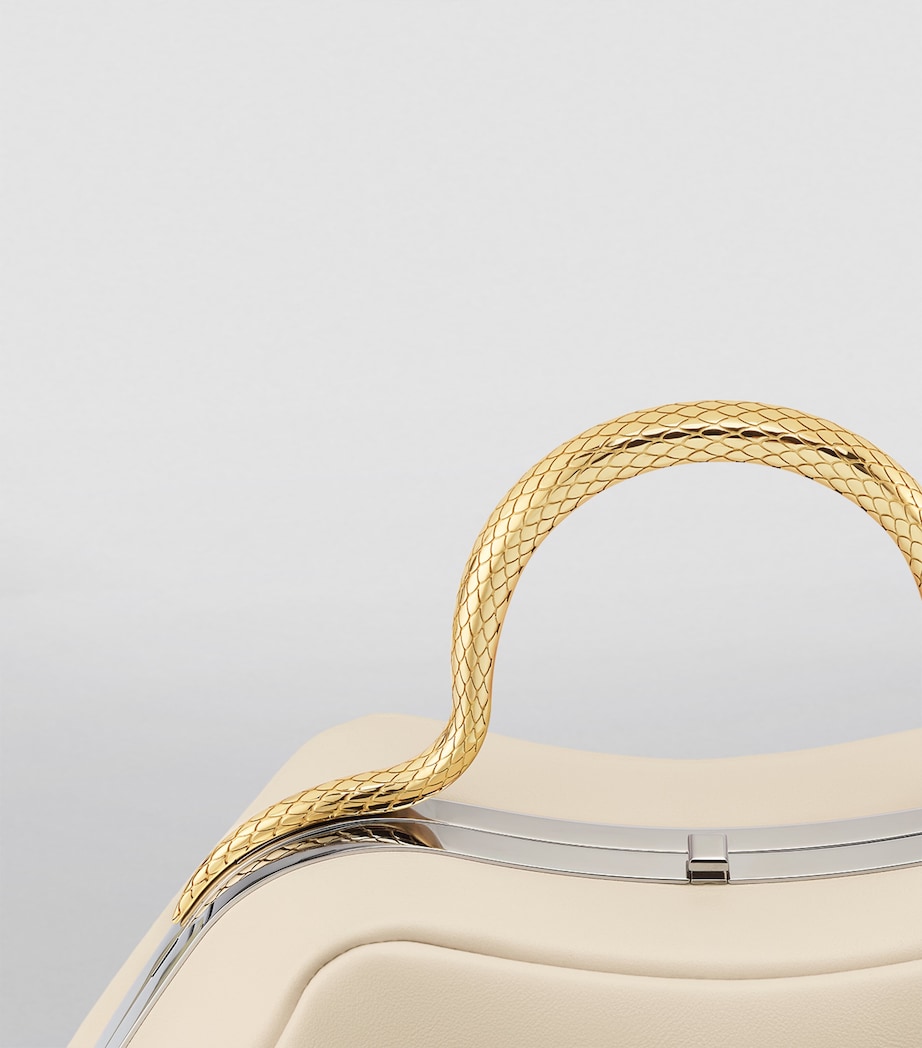Small Leather Serpentine Top Handle Bag WHITE Image 6