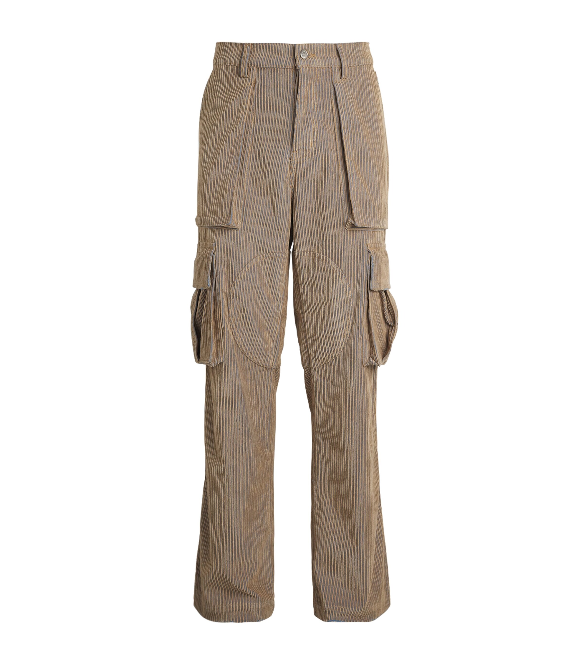 Nahmias Mens Cotton Corduroy Cargo Trousers Beige Wash Image 1