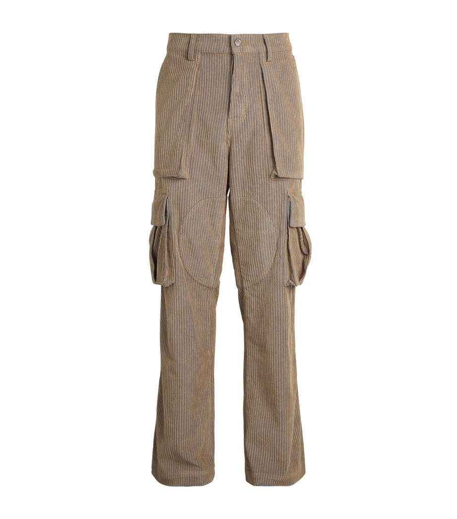 Nahmias Mens Cotton Corduroy Cargo Trousers Beige Wash Image 1