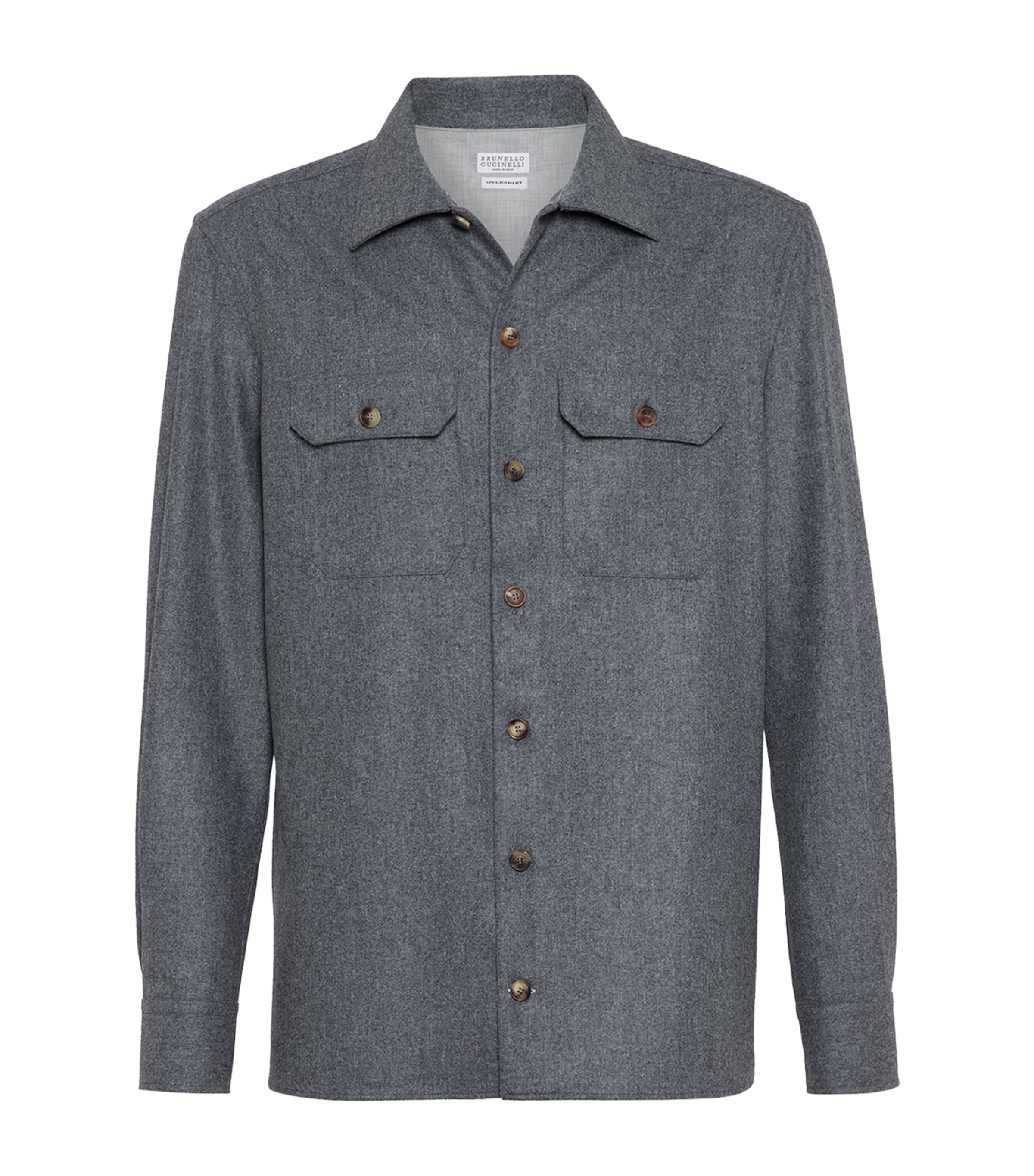 Brunello Cucinelli Virgin Wool Flannel Overshirt In Gray