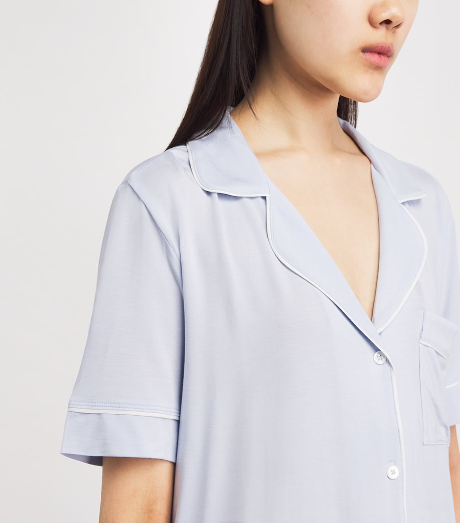 Eberjey Womens Short-Sleeve Gisele Pyjama Set Ice Blue/ivory Image 3