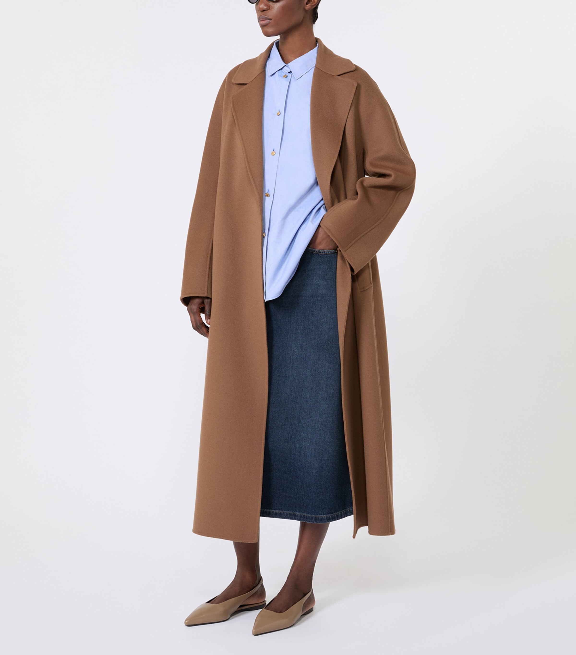 Max Mara Womens Virgin Wool Wrap Coat Hazelnut Brown Image 2