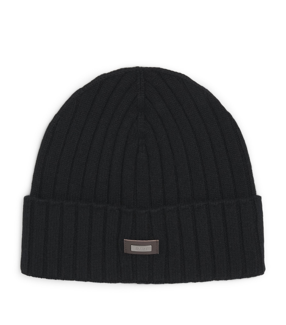 Herno Cashmere Logo Patch Beanie Nero Image 1