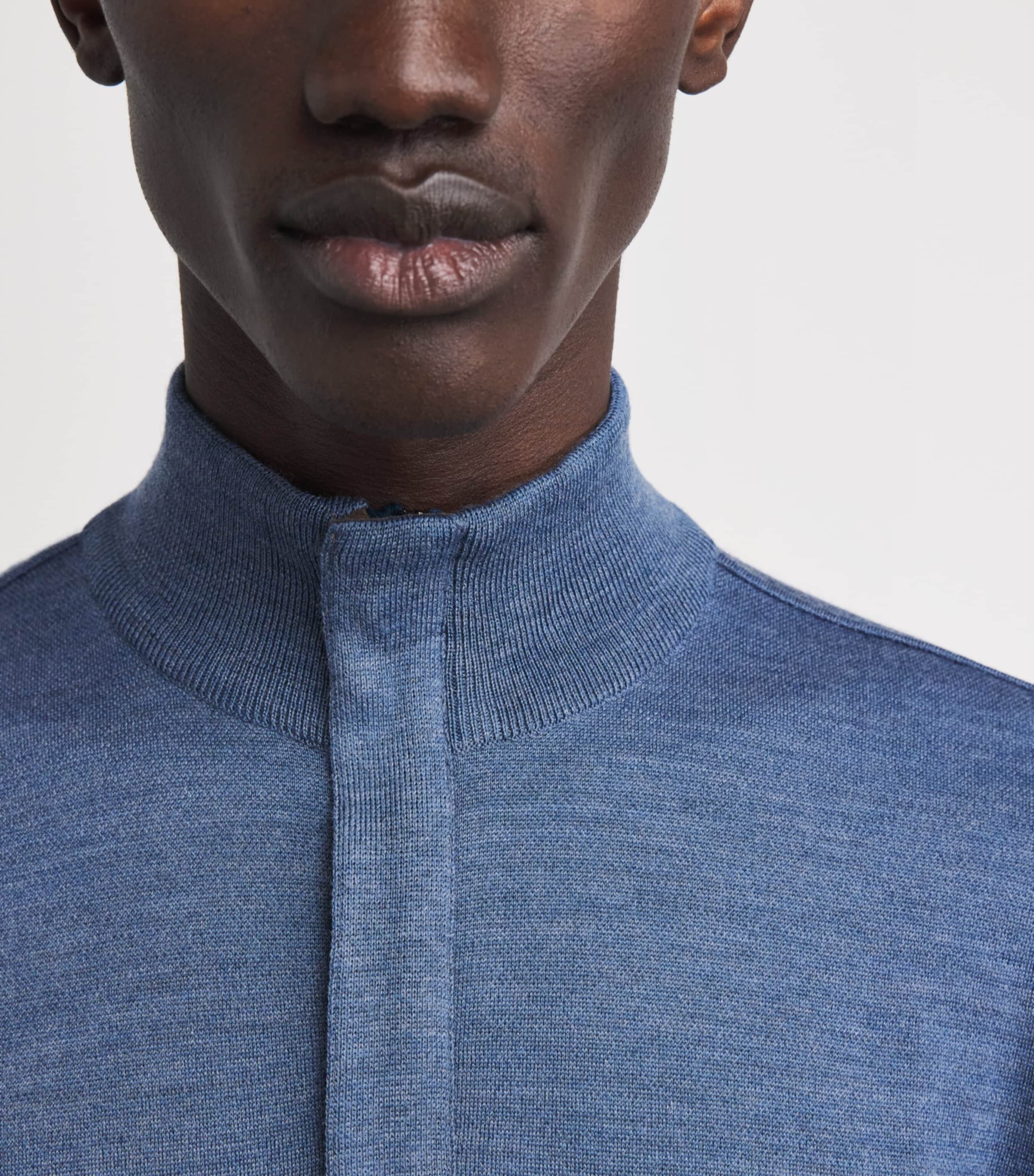 Paul & Shark Mens Virgin Wool Quarter-Zip Sweater Cadet Blue Image 3