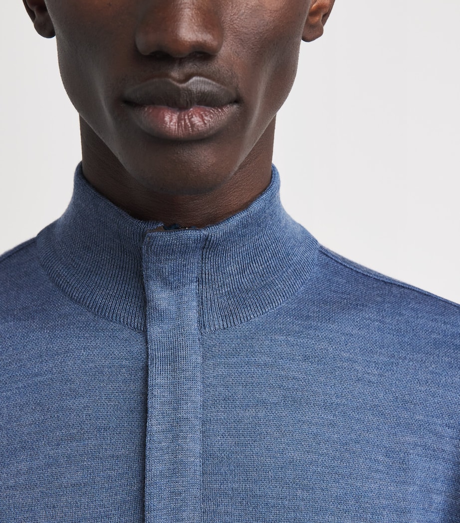 Paul & Shark Mens Virgin Wool Quarter-Zip Sweater Cadet Blue Image 3