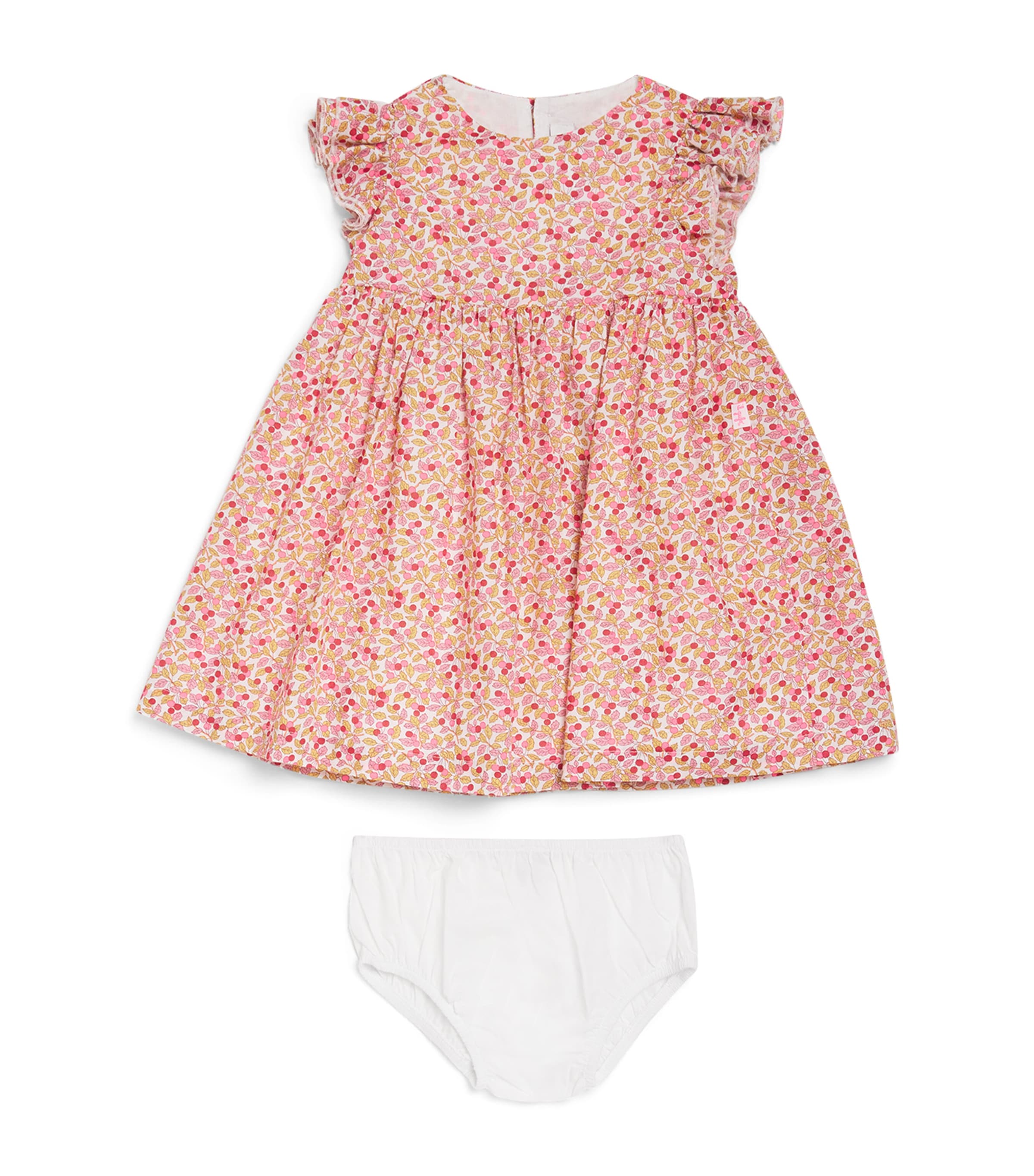 Il Gufo Cotton Leaf Print Dress And Bloomers Set In Orange