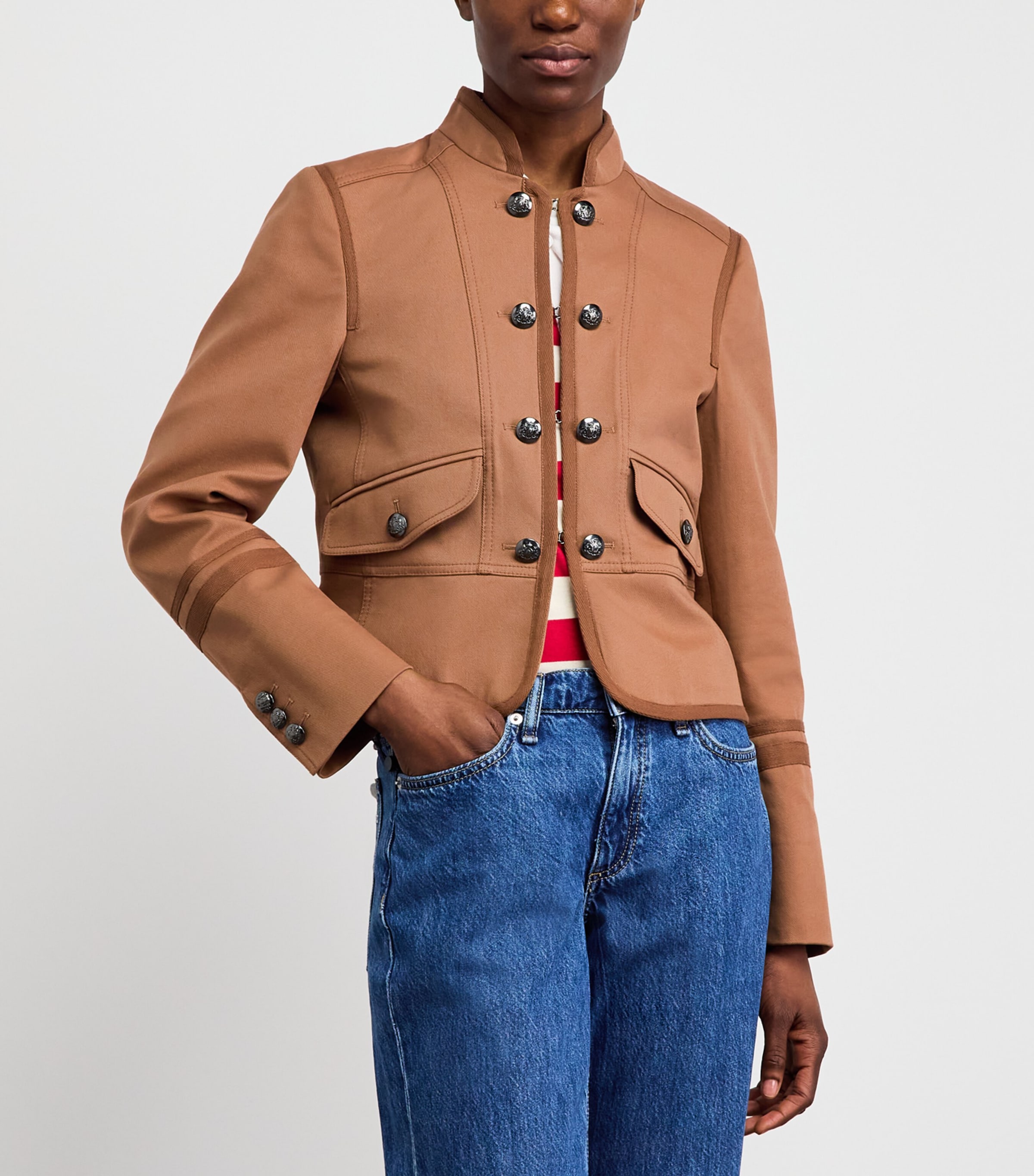 ME+EM Womens Stretch-Cotton Fitted Military Jacket Light Walnut Brown Image 4
