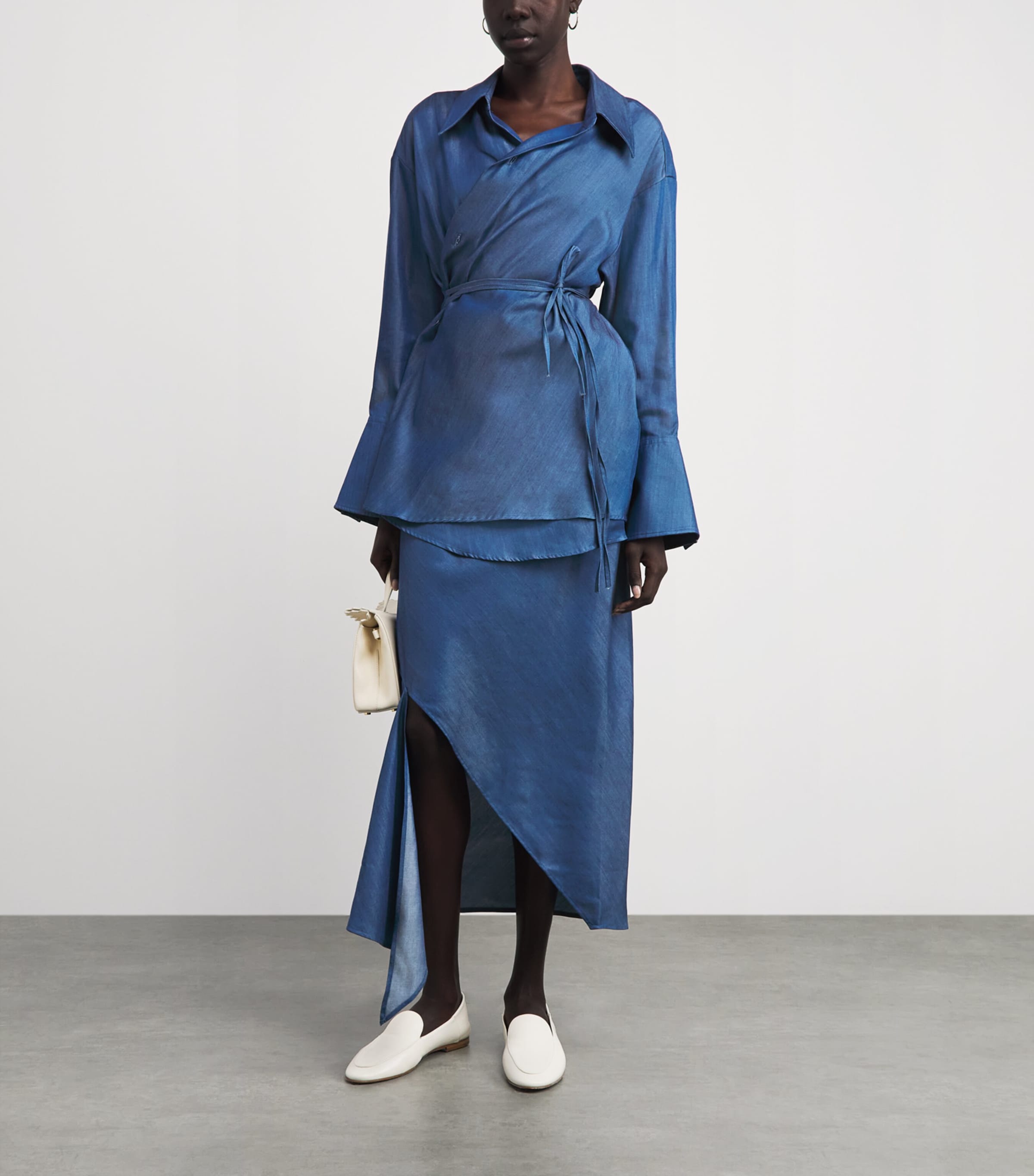 Palmer//Harding Womens Denim Motion Midi Skirt Blue Denim Image 2