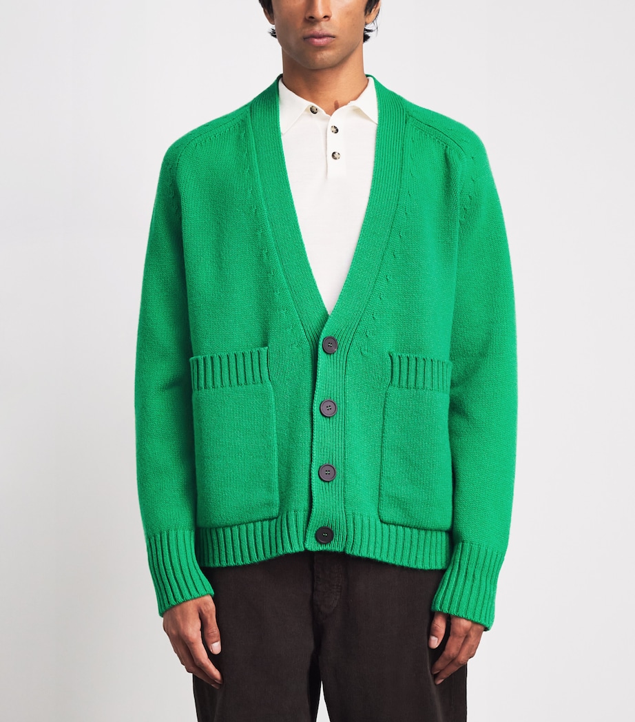 Studio Nicholson Mens Wool V-Neck Cardigan Meadow Green Image 4
