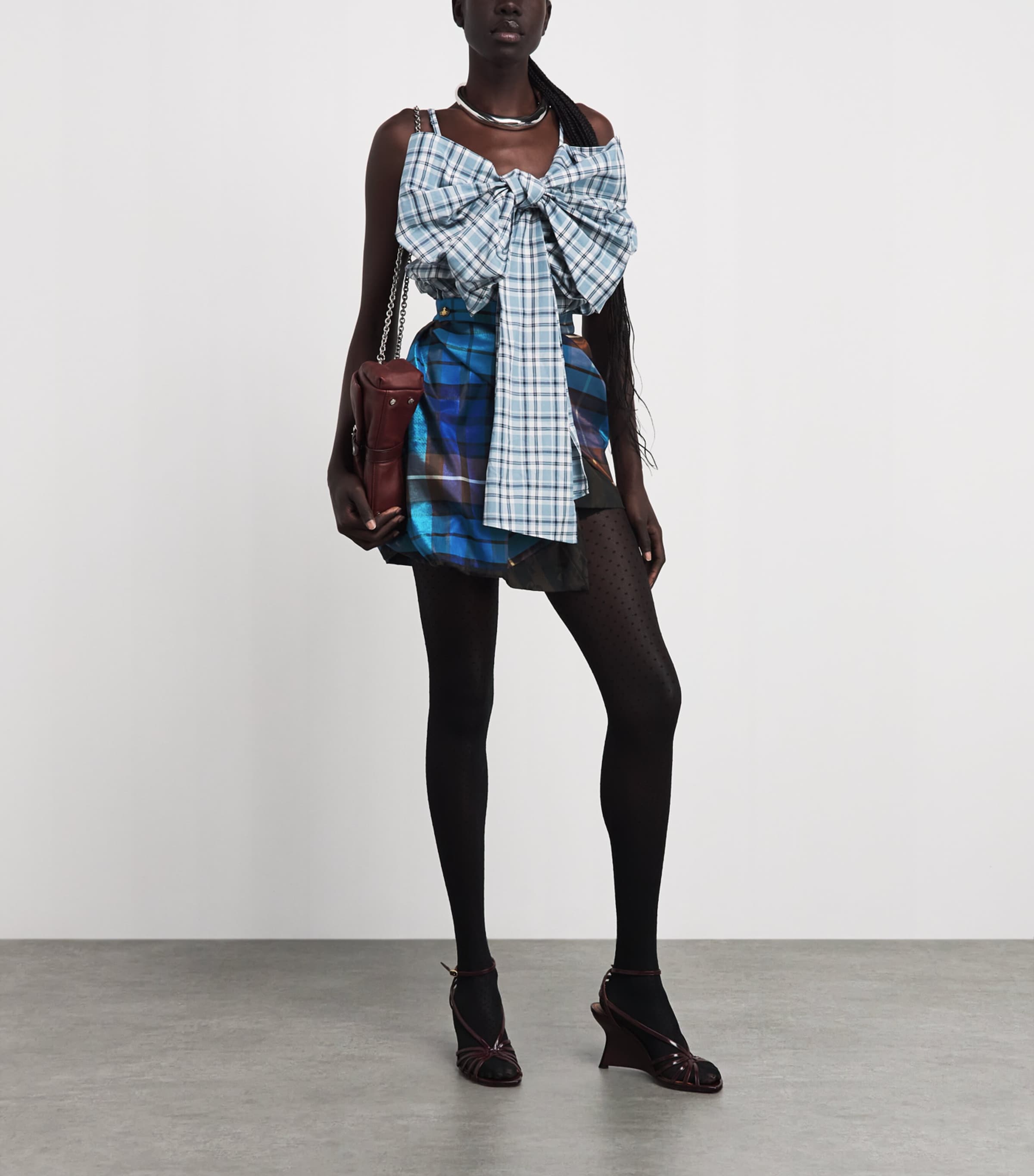 Vivienne Westwood Womens Tartan Zora Mini Skirt Shny Blue/brown Image 2