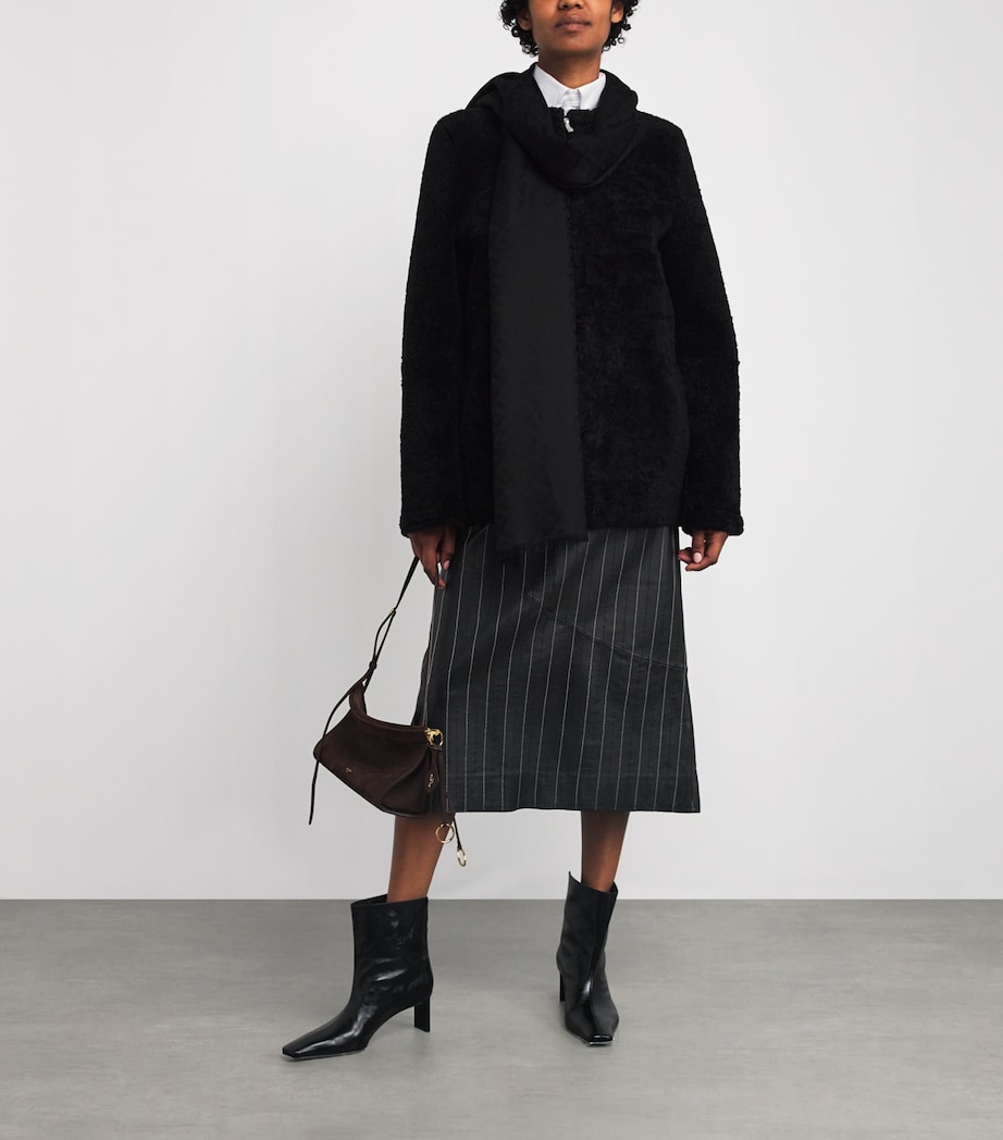 Wool Geometric Jacquard Scarf BLACK Image 2