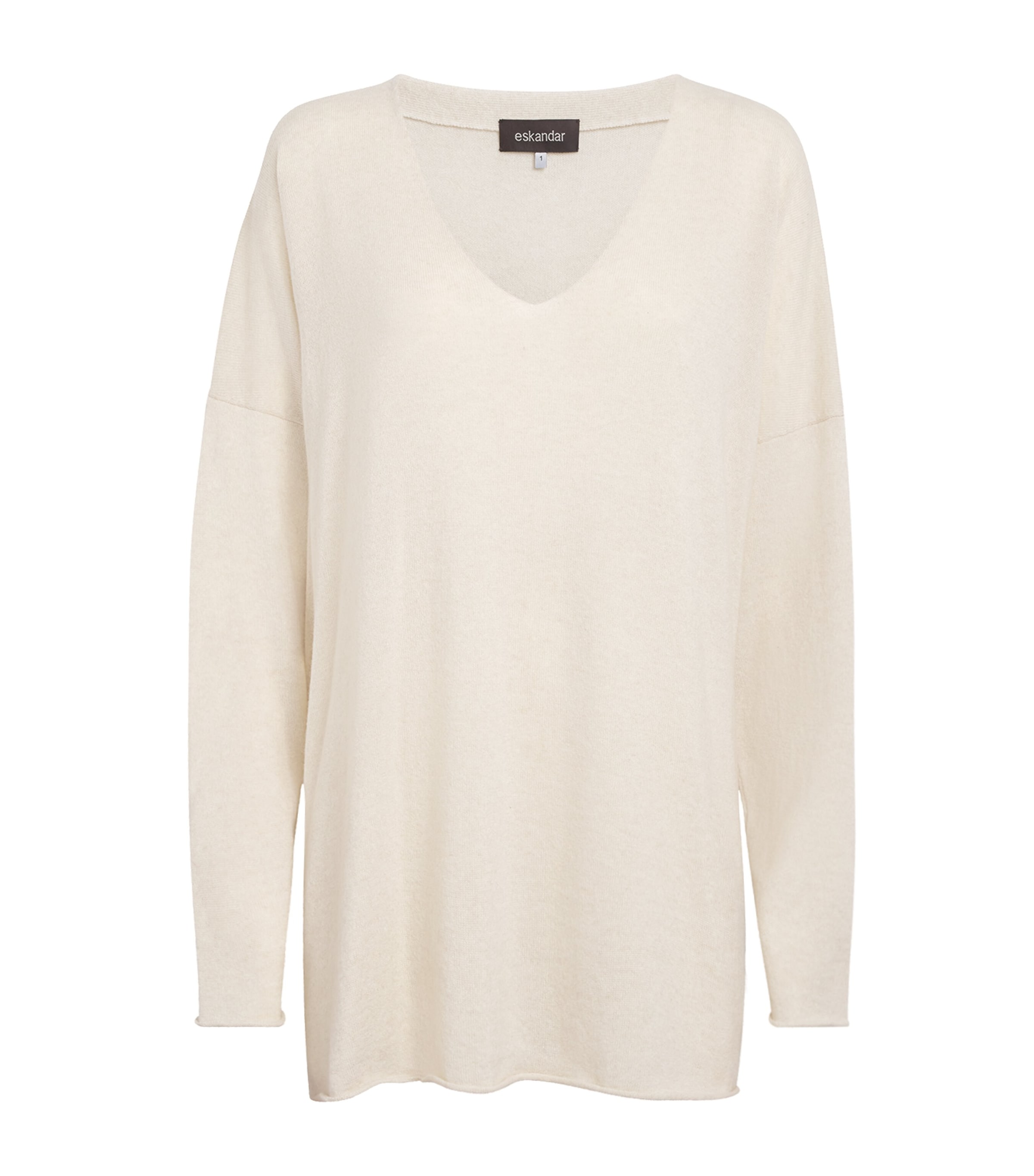 Eskandar Cashmere V-neck Long Sweater In Neutral