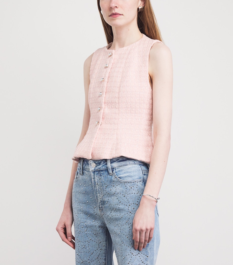 Sandro Paris Womens Sequinned Tweed Waistcoat Pink Image 4