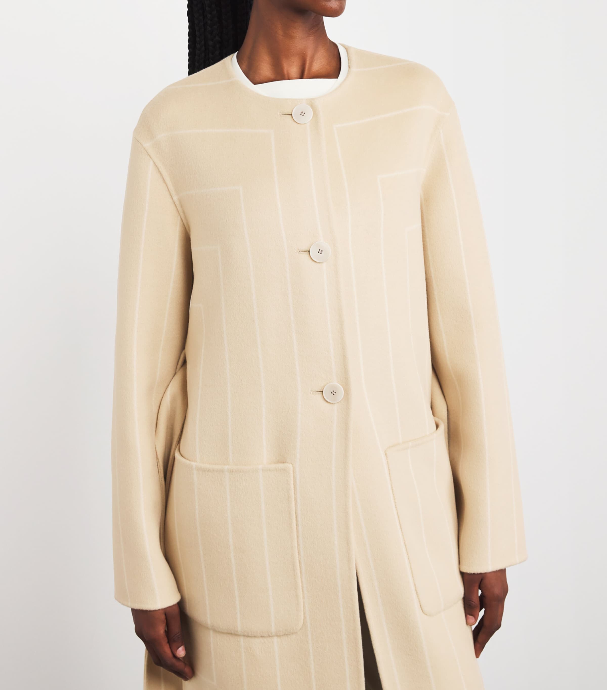 Wool-Silk Stripe Scheffer Coat AFFOGATO/IVORY Image 6