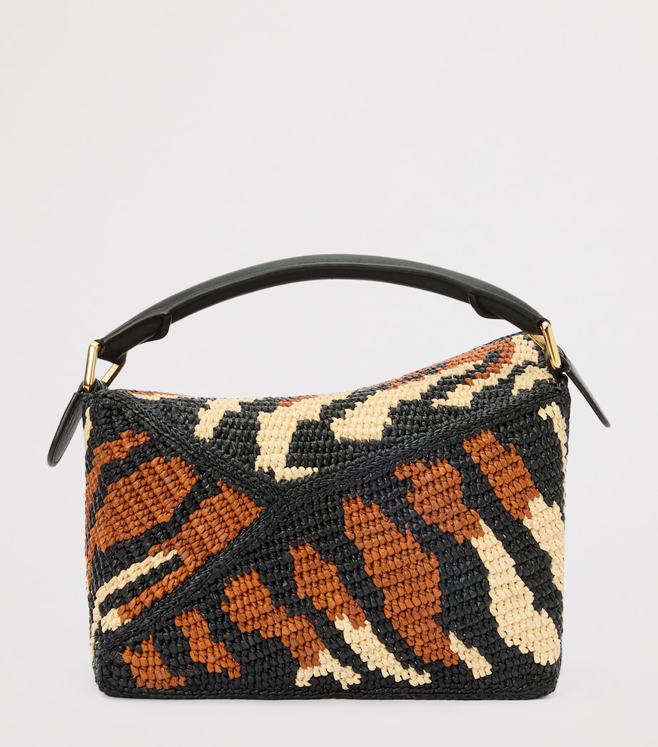 LOEWE x Paula's Ibiza Small Raffia Puzzle Edge Top-Handle Bag Black/honey Gold Image 4