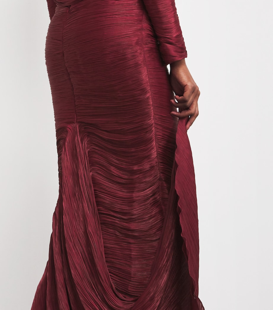 Ruched V-Neck Gown MAROON Image 6