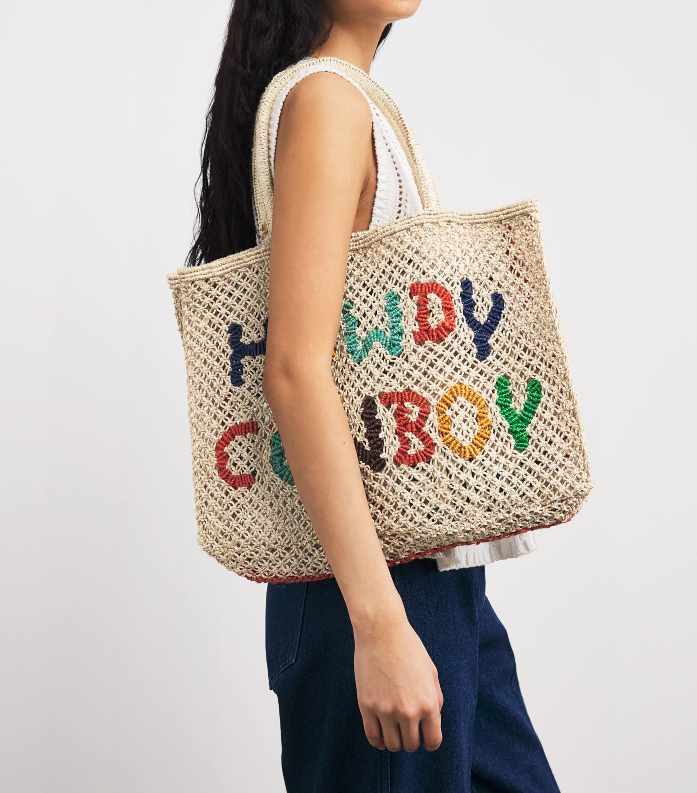 Small Jute Howdy Cowboy Tote Bag MULTI Image 5