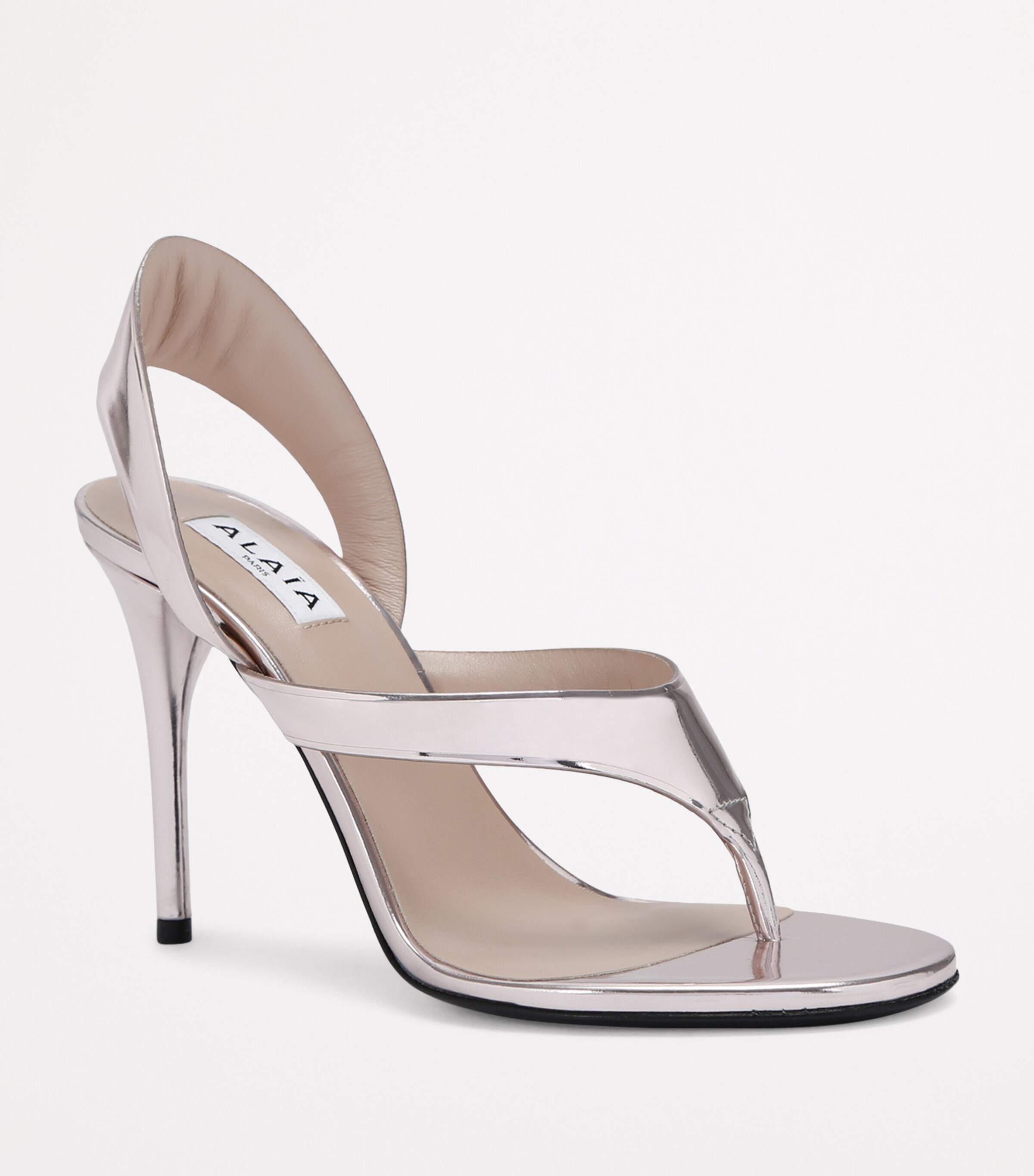 Alaïa Leather Tong Heeled Sandals 90 Pale Pink Image 3