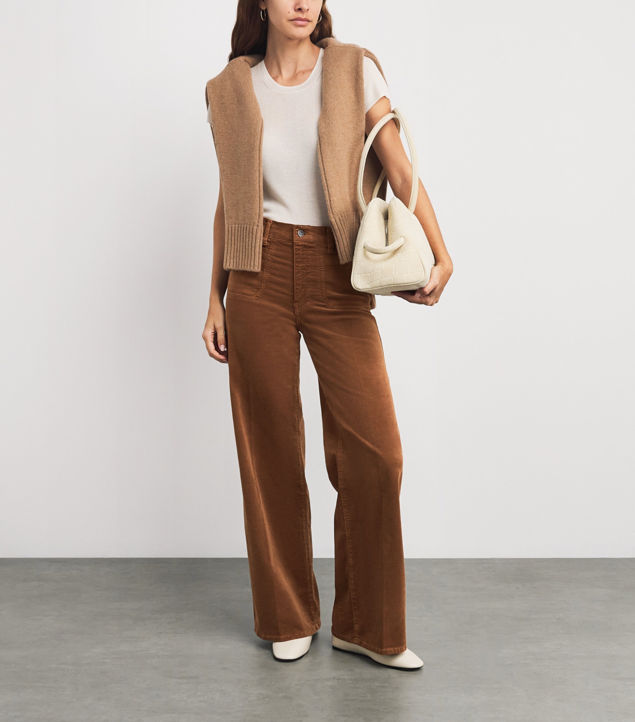 FRAME Womens Corduroy Le Slim Palazzo Trousers Maple Brown Image 2