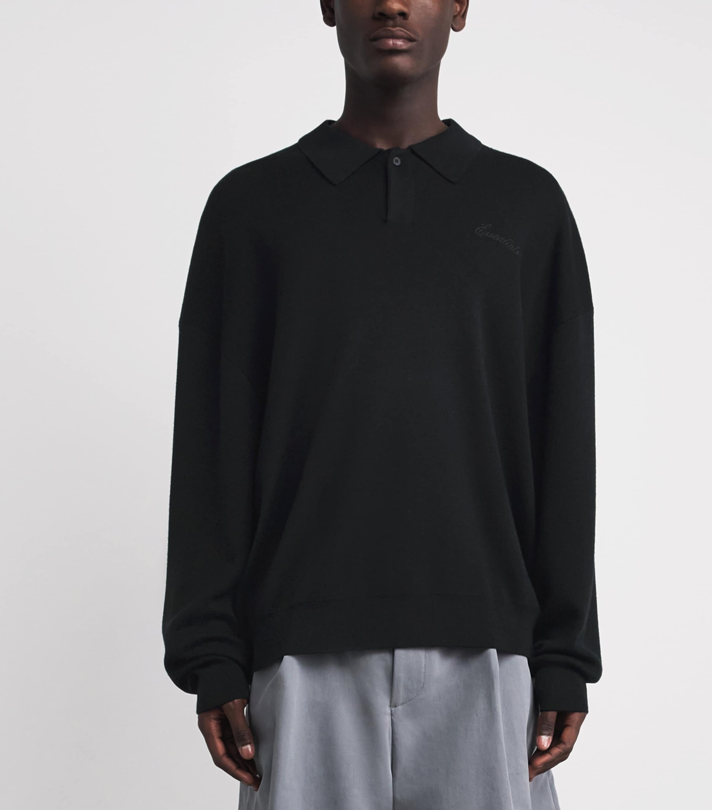 FEAR OF GOD ESSENTIALS Mens Knitted Signature Polo Sweater Vintage Black Image 4