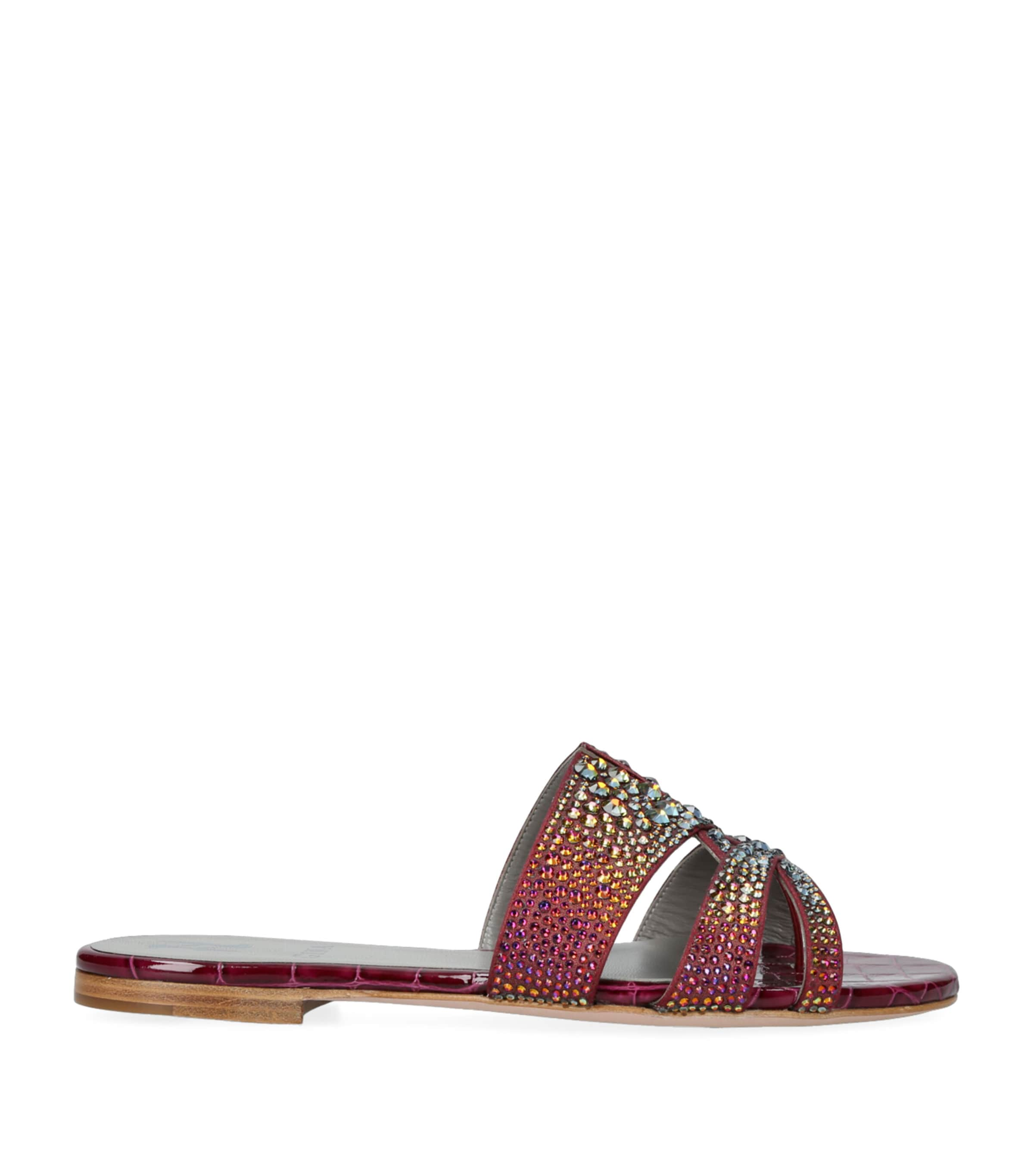 Shop Gina Leather Embellished Provence Slides In Burgundy