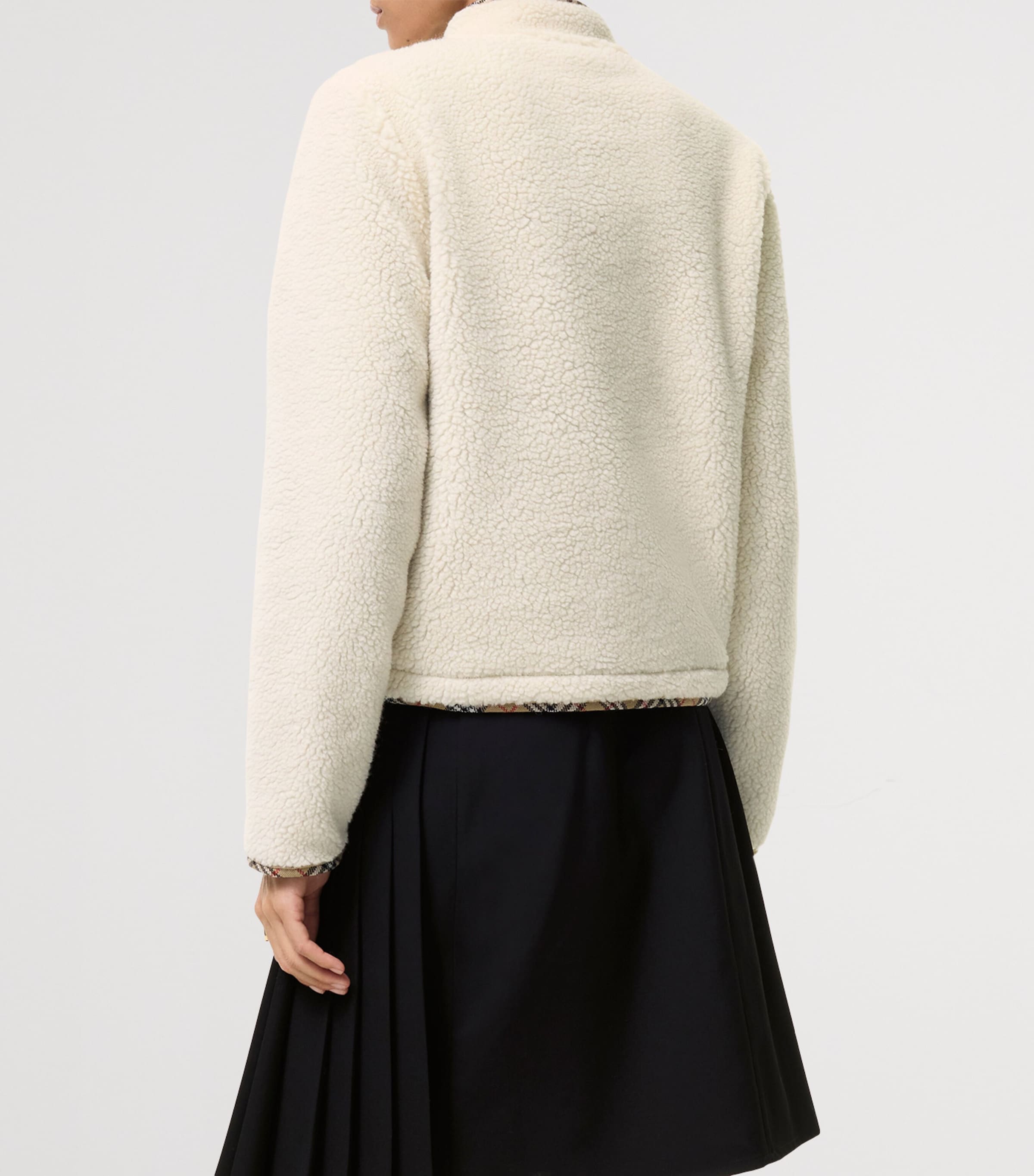Burberry Womens Wool-Blend Fleece Jacket Tundra White Image 3