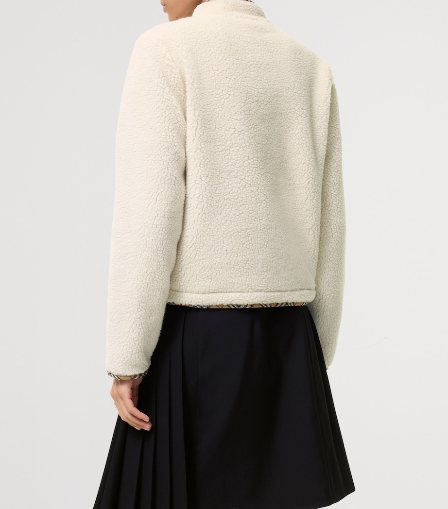 Burberry Womens Wool-Blend Fleece Jacket Tundra White Image 3