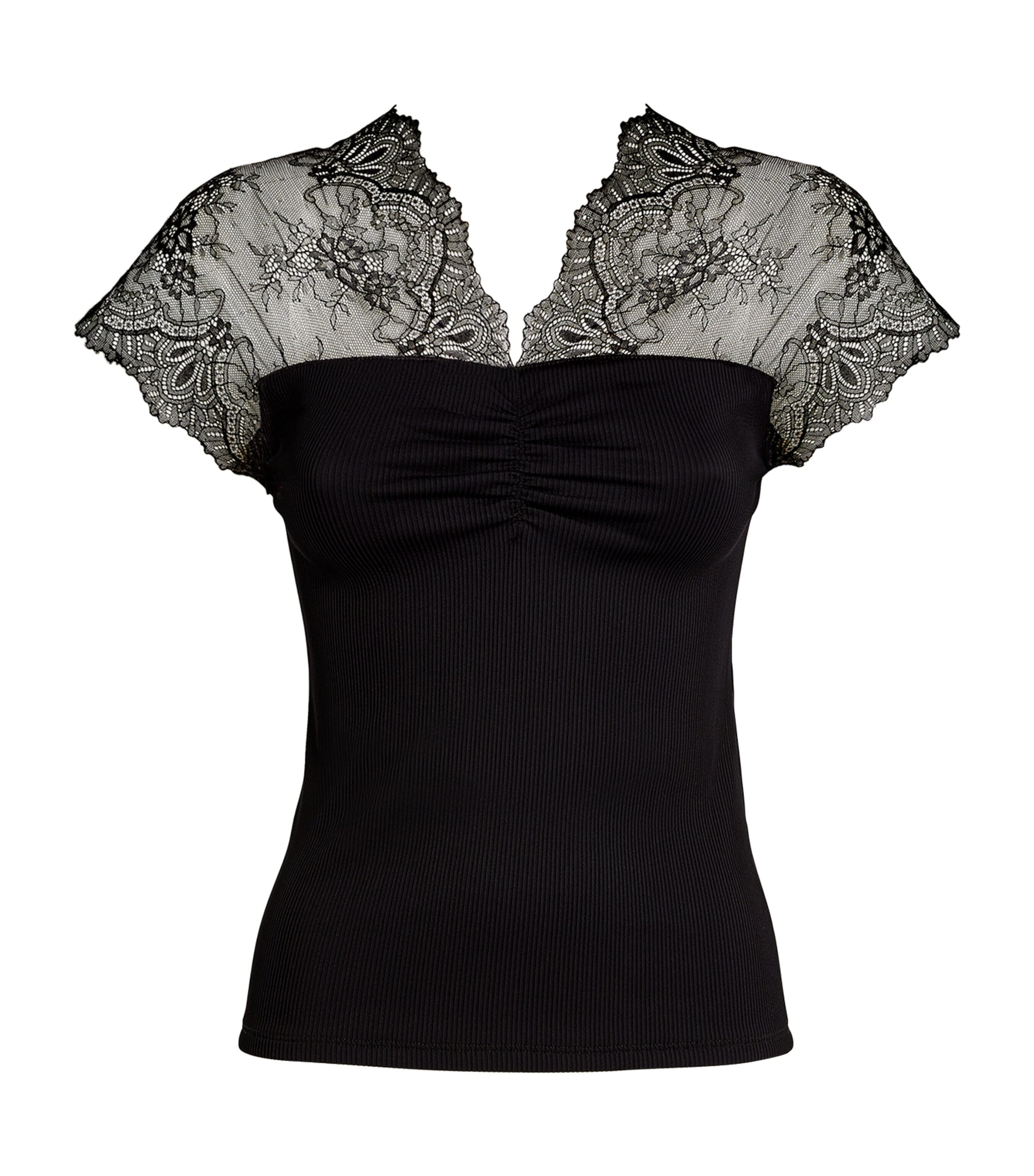 Maje Womens Lace-Trim T-Shirt Black Image 1