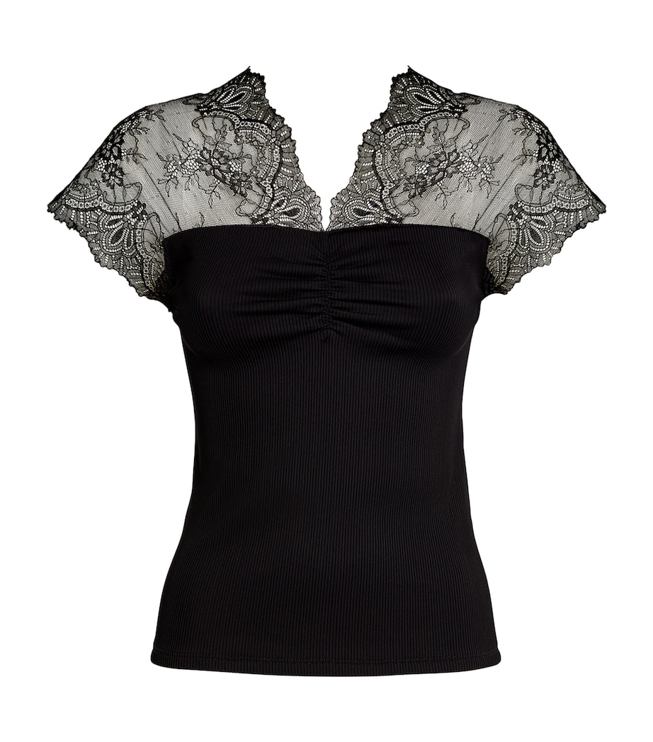 Lace-Trim T-Shirt BLACK Image 1