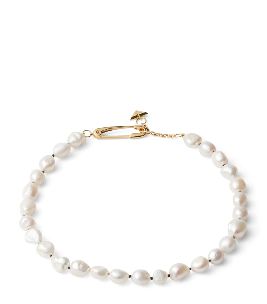 Prada Pearl Safety Pin Necklace Gold/silver Image 1