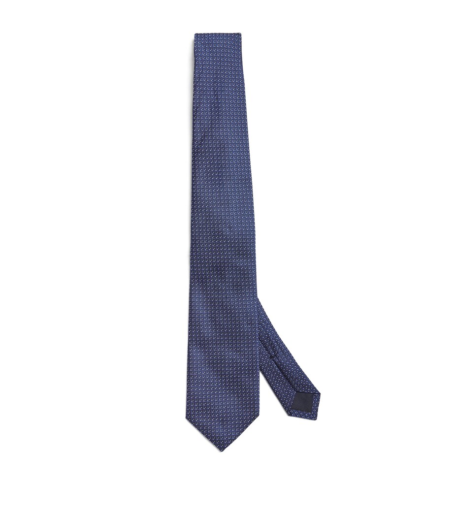 Silk Patterned Tie 001 NAVY BLUE Image 1