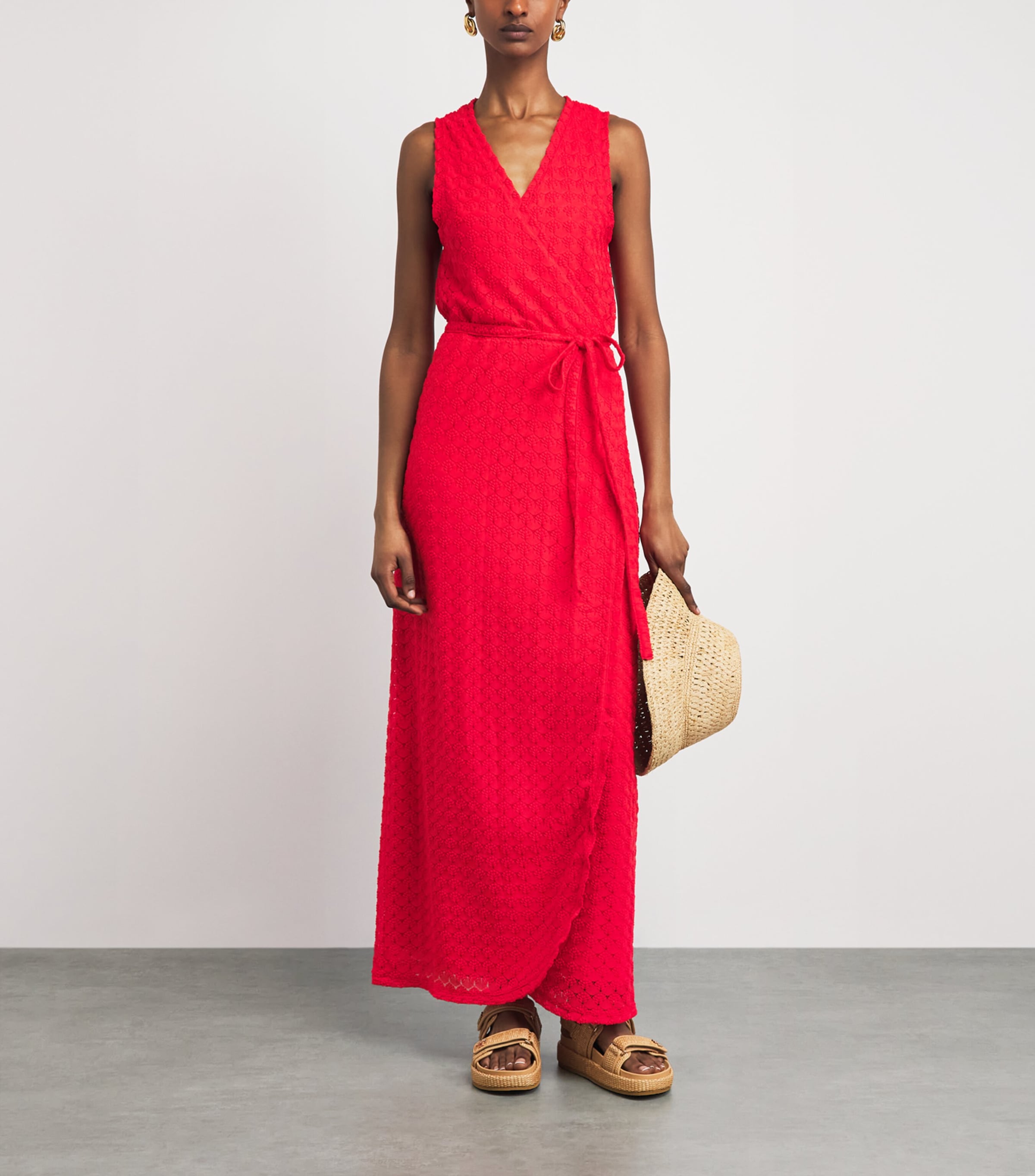 Melissa Odabash Womens Crochet Zima Tie-Waist Kaftan Red Image 2