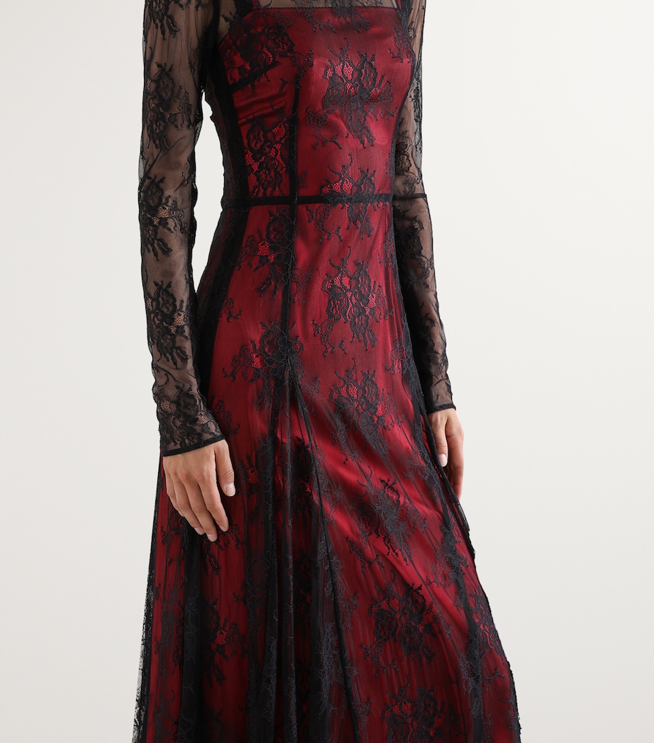 Lace Contrast Midi Dress N0000-BLACK Image 4