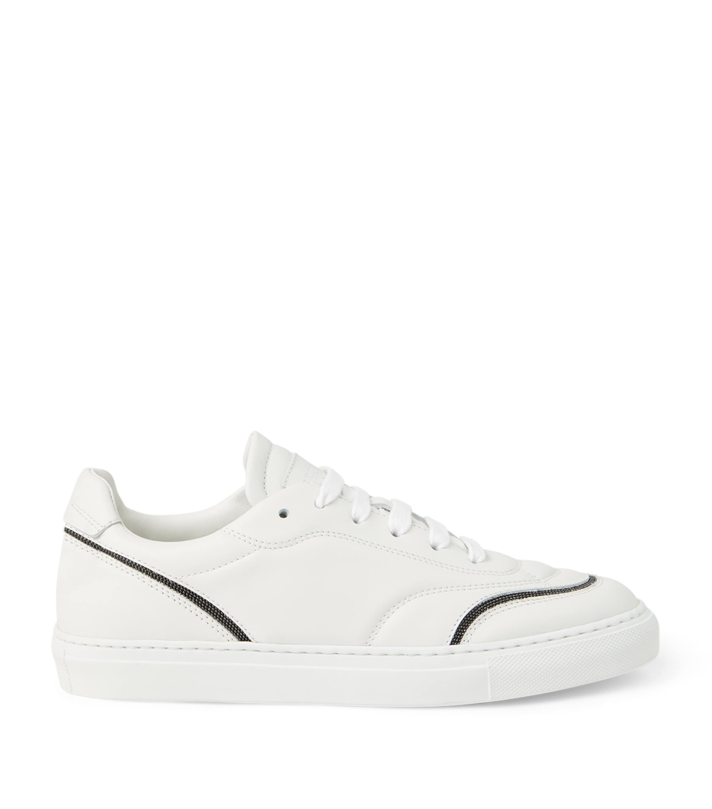Brunello Cucinelli Leather Monili-trim Sneakers In White