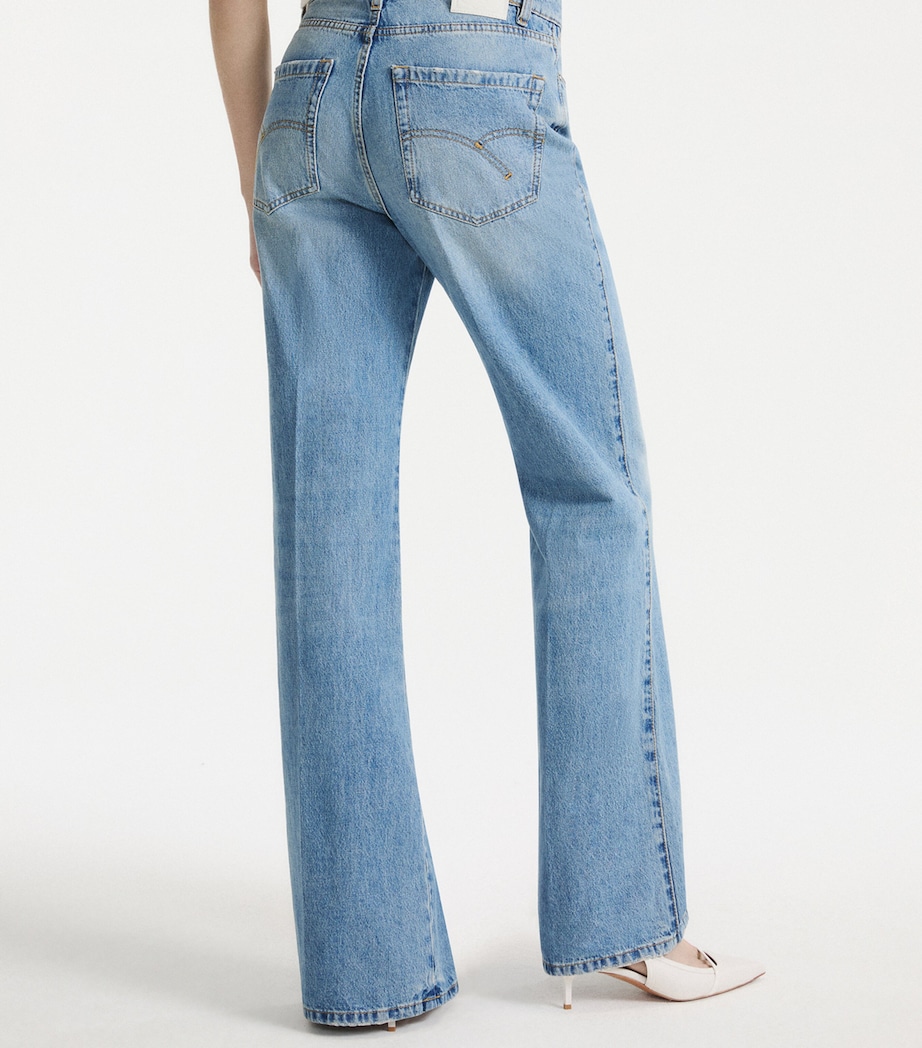 Marella Womens Drawstring High-Rise Wide-Leg Jeans Light Blue Image 3