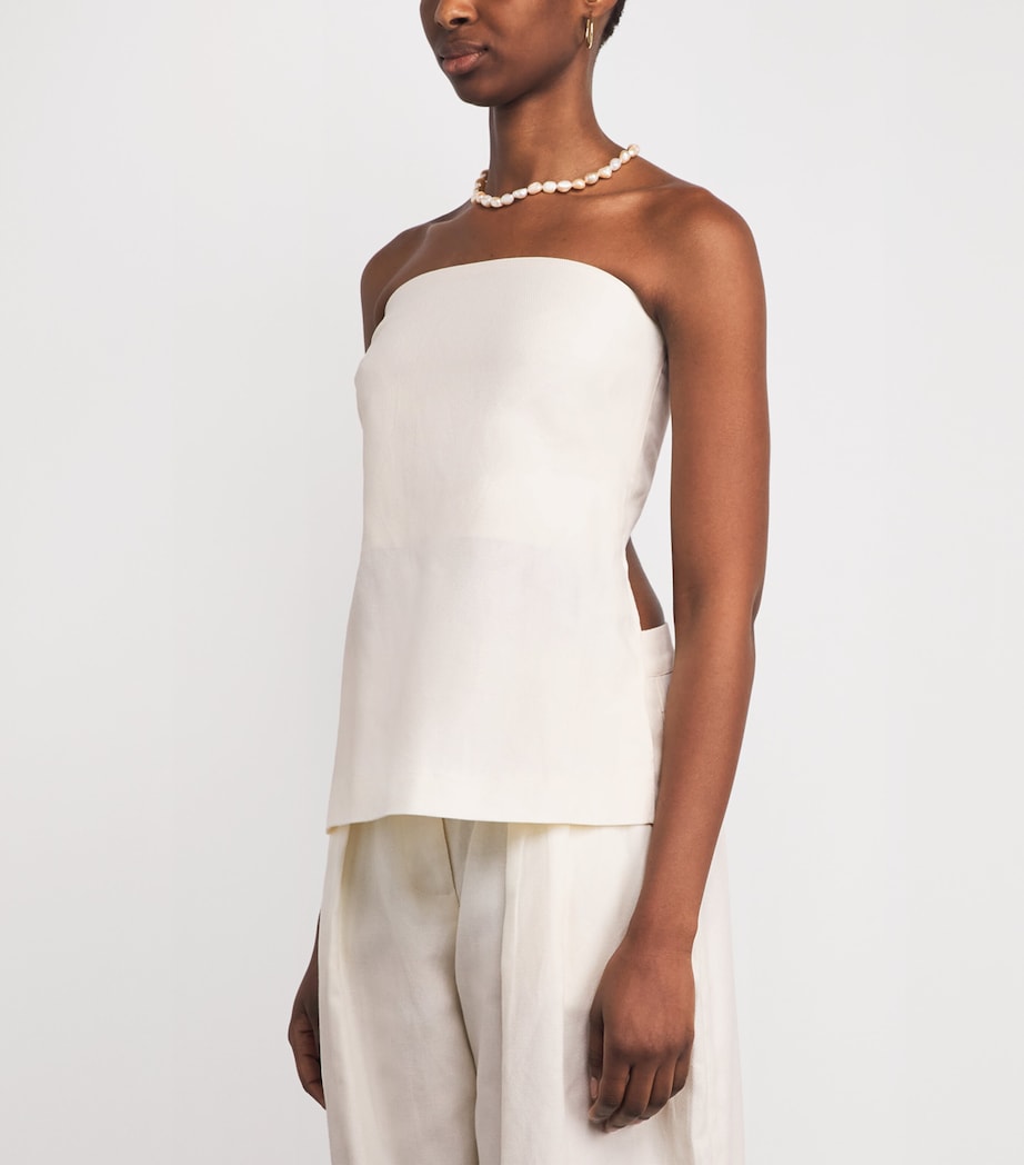 St. Agni Womens Organic Cotton-Linen Strapless Top Ivory Image 4