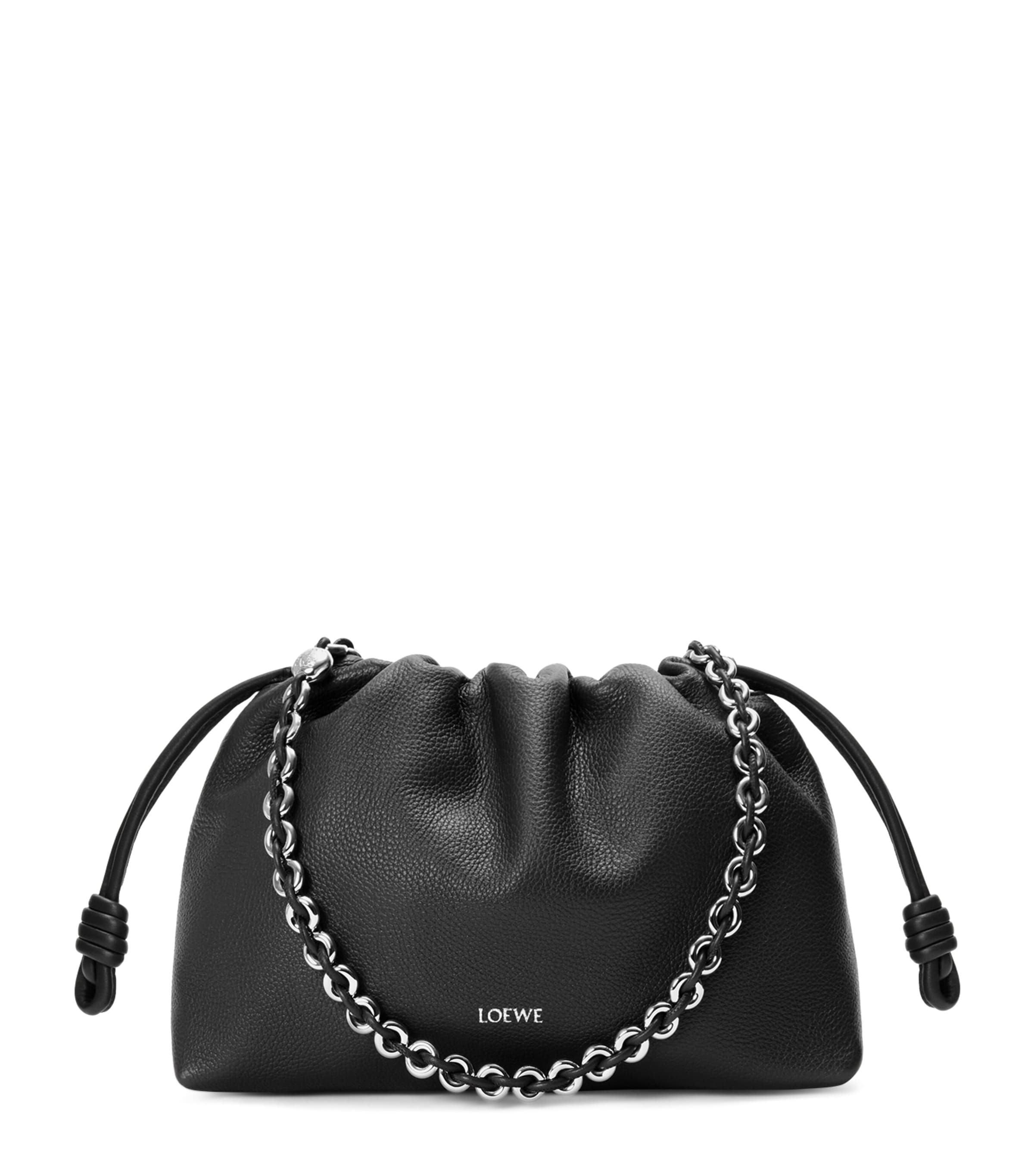 Loewe Medium Leather Flamenco Clutch Shoulder Bag In Black
