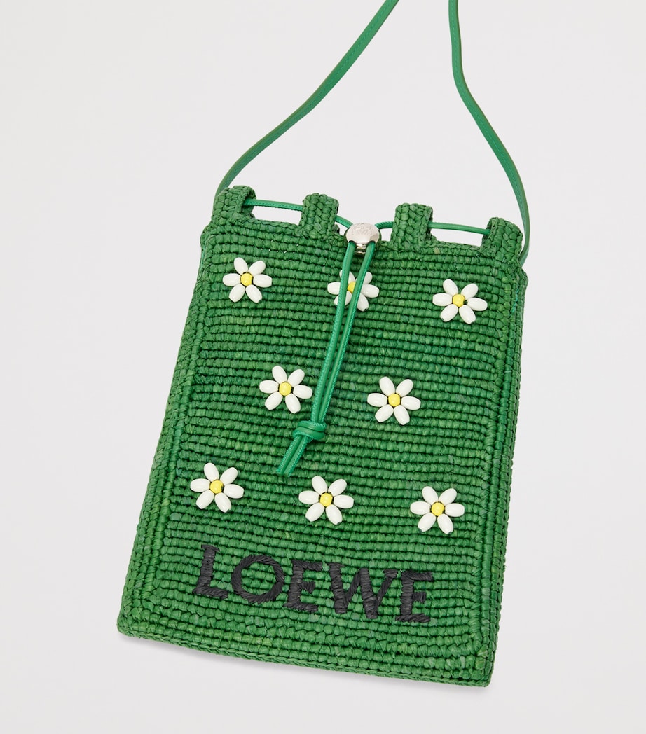LOEWE x Paula's Ibiza Raffia Floral-Detail Drawstring Pocket Bag Tropical Green/white Image 4