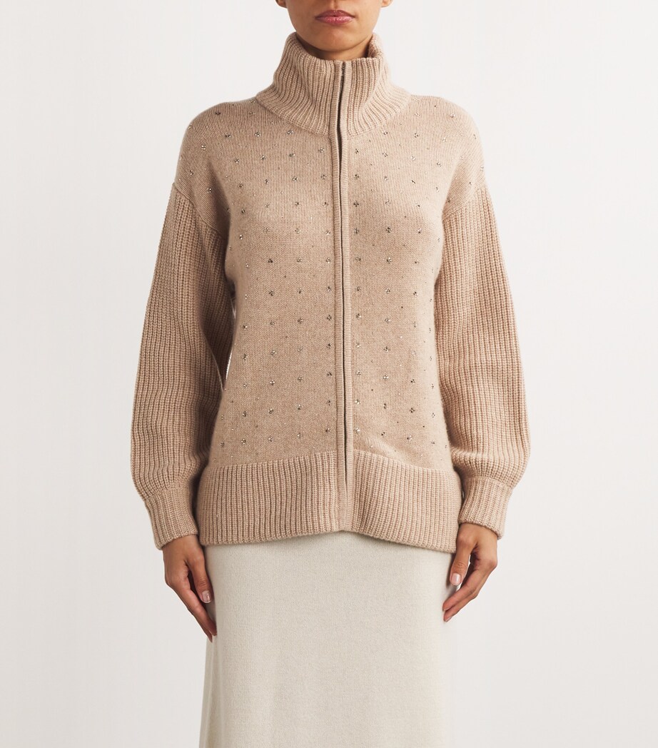 Cashmere Crystal-Embellished Bomber Jacket GOLDS MIDBROWN Image 3