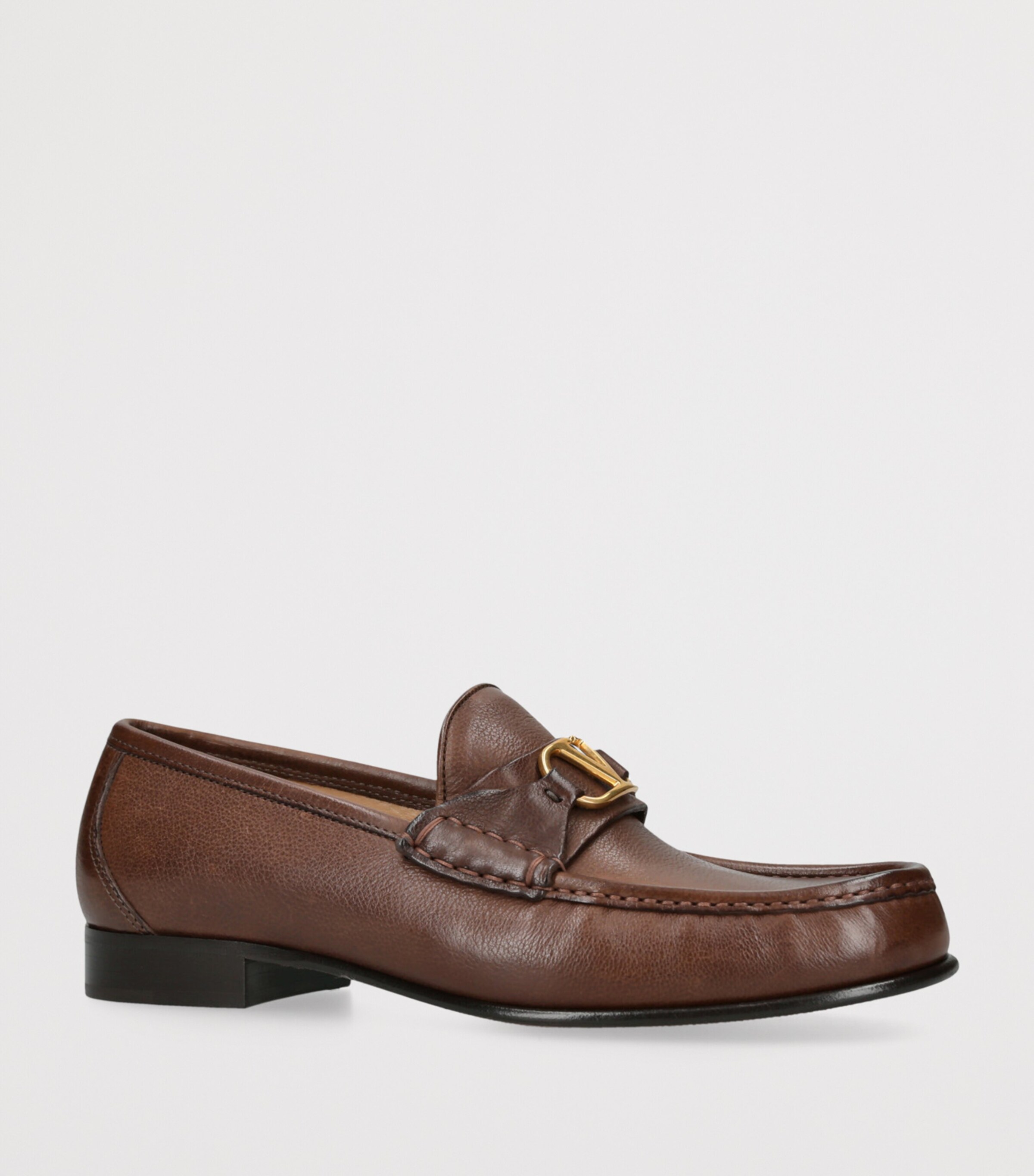 Valentino Garavani Mens Leather VLogo Loafers Mid Brown Image 3