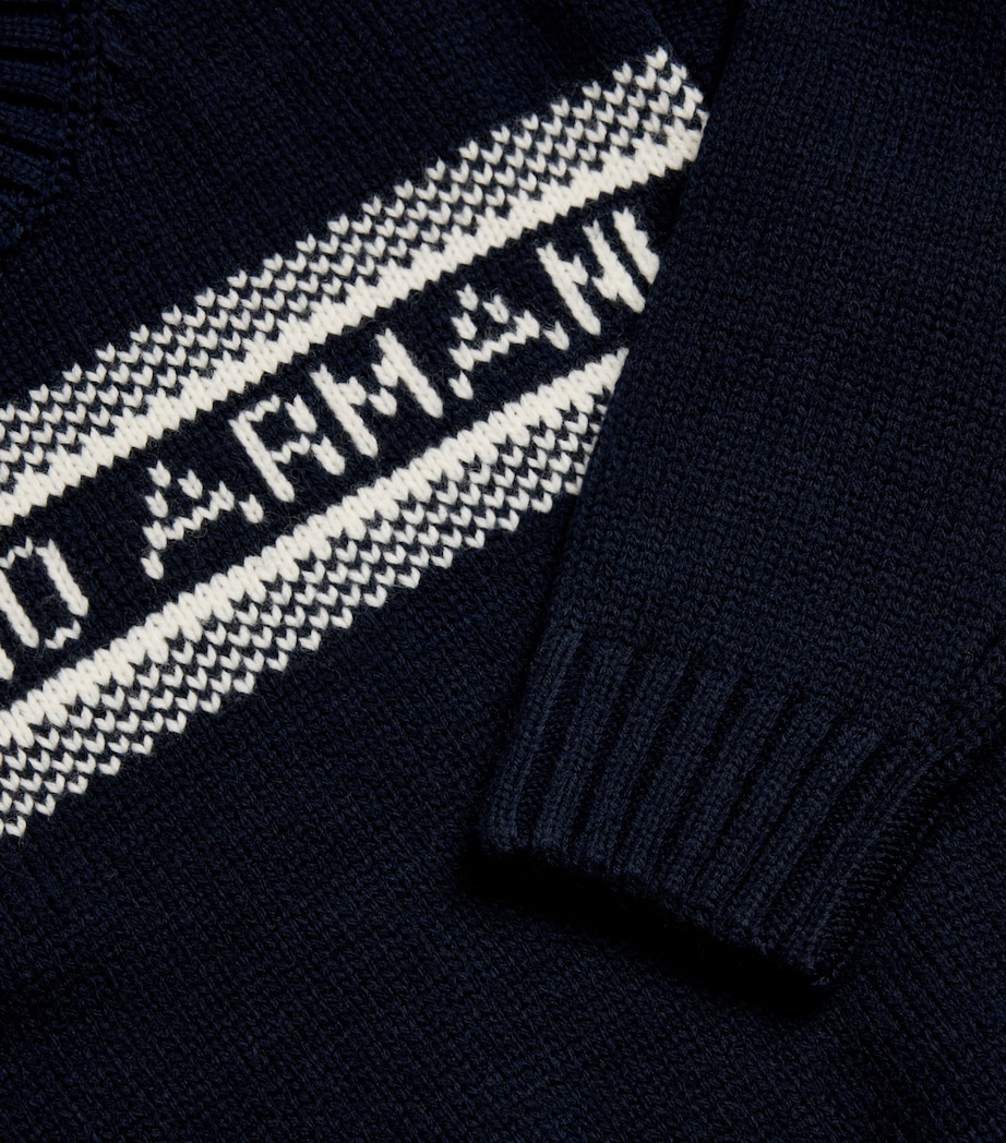 Virgin Wool-Blend Jacquard Logo Sweater (4-16 Years) MB038BLUE/ OFF WHITE Image 2