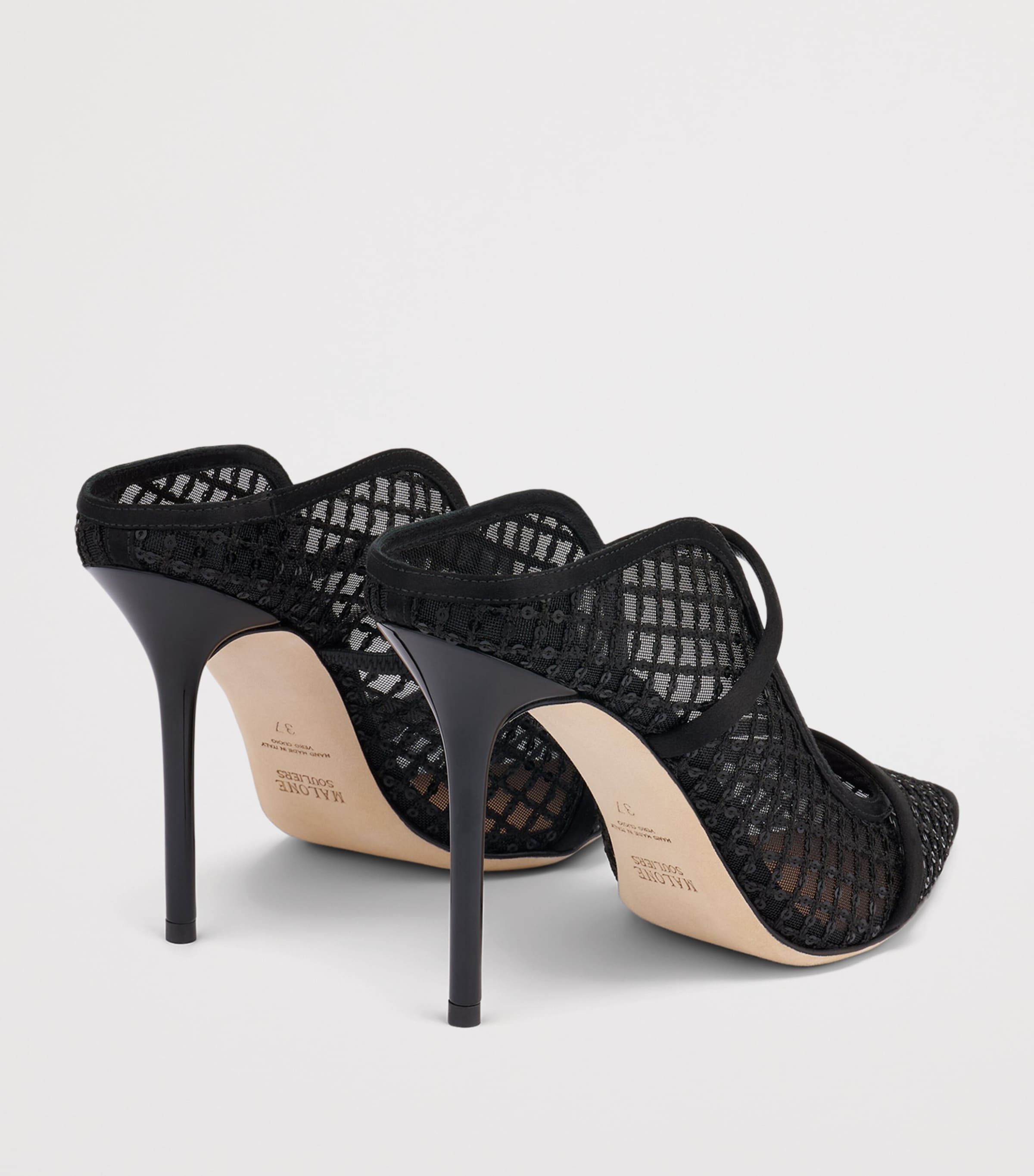 Malone Souliers Sequin Mesh Maureen Heeled Mules 100 Black Image 4